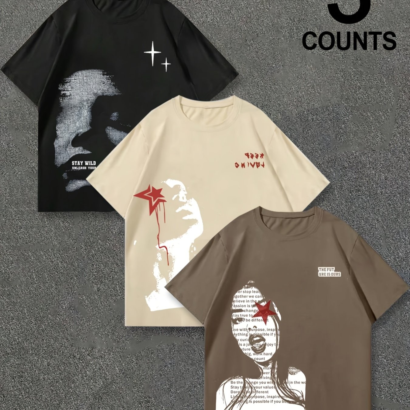 TEMU Men's Short-sleeve Simple English Print Crew Neck T-shirt, Suitable For Summer , Casual And Versatile Short-sleeve 3pcs Set