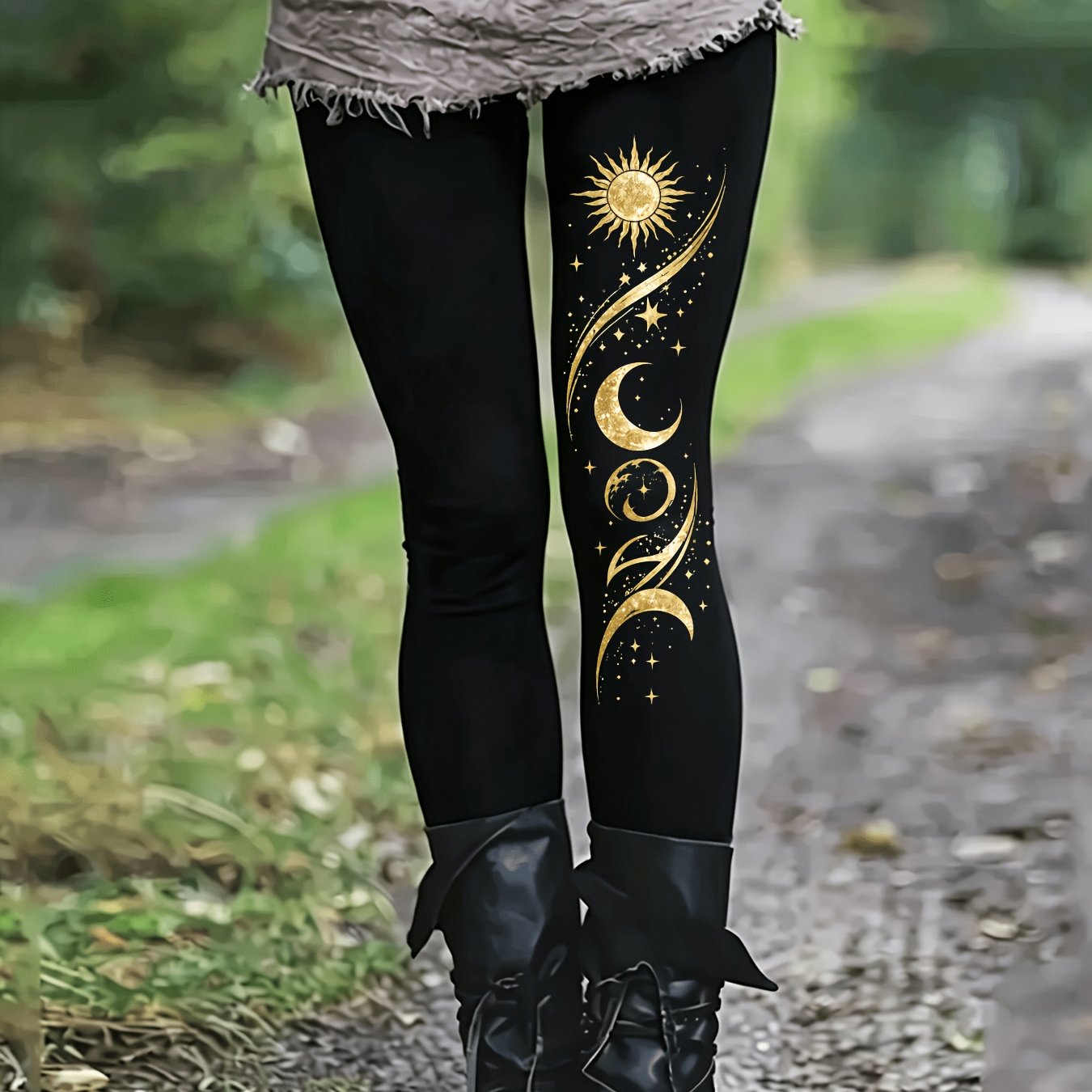 TEMU Pattern Printed High-waist Tight Pants, Casual Stretch Leggings, Bohemian Style