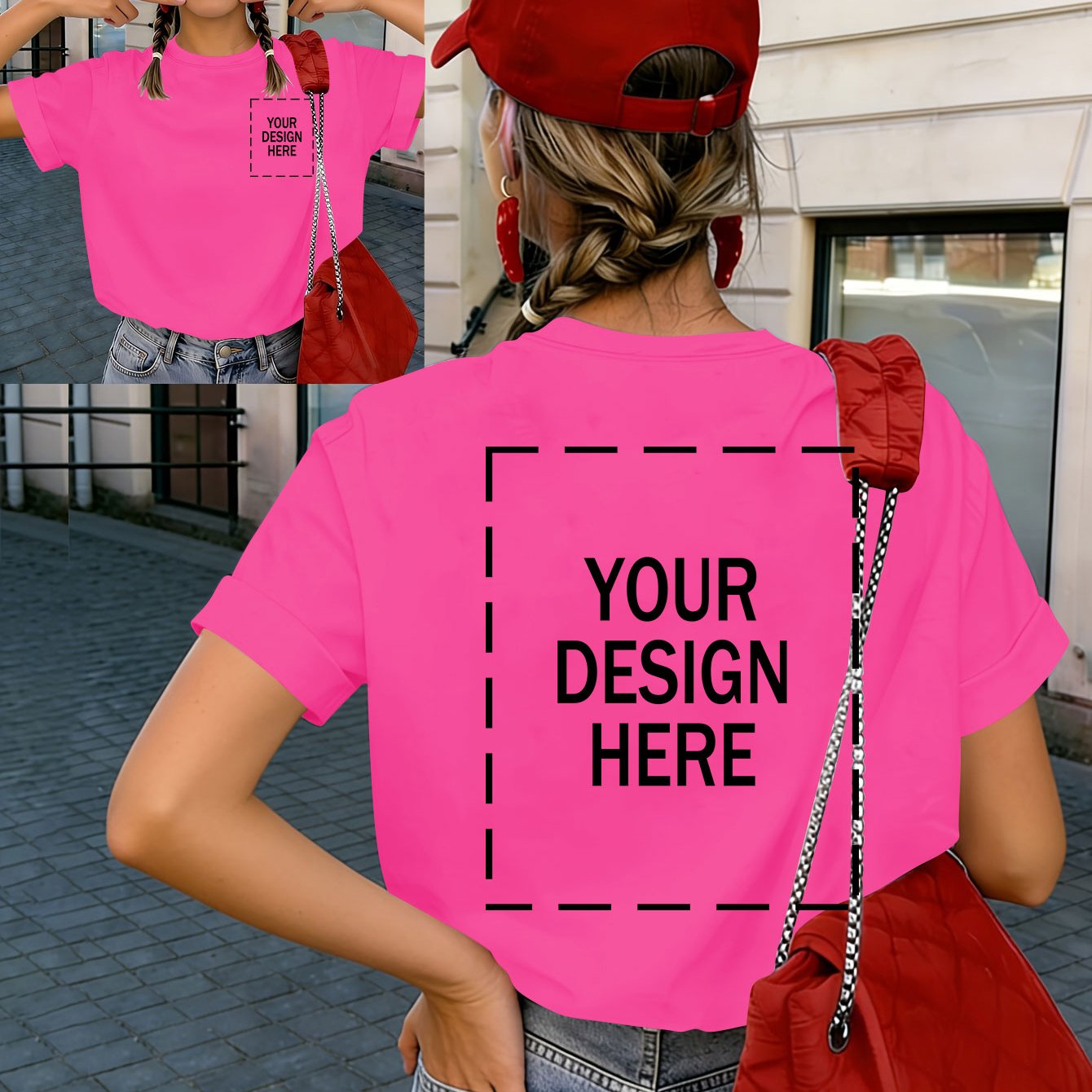 TEMU Customizable Women's Short-sleeve T-shirt, Fashionable Short-sleeve Tee With Custom Pattern Printing, Supports Personalized Print Customization,