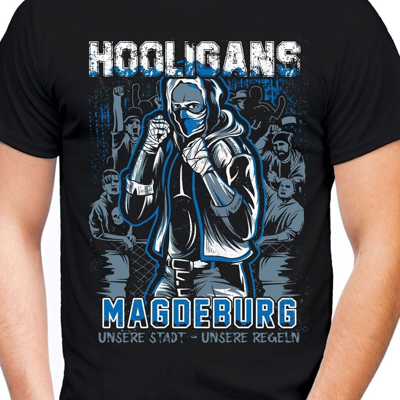 Magdeburg Men's Football Ultras East Fan T-shirt - Magdeburg & Ultras, Casual Round Neck Tee For Day, Fan Group Apparel, Machine Washable Fan Gear