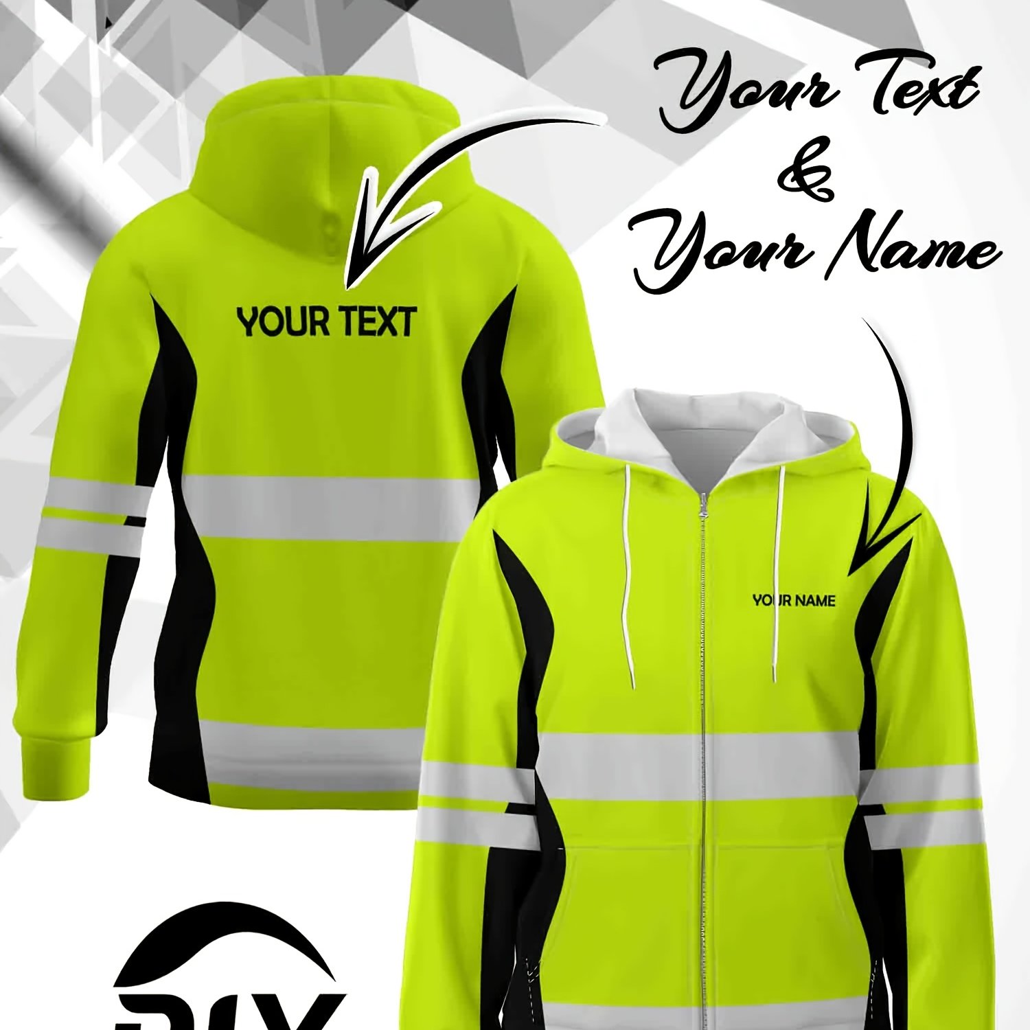 TEMU Custom Plus Size Men's Casual Zip-up Hoodie - Personalized Name Print, Color- Design, Durable And Breathable Fabric, Full Zip-up For