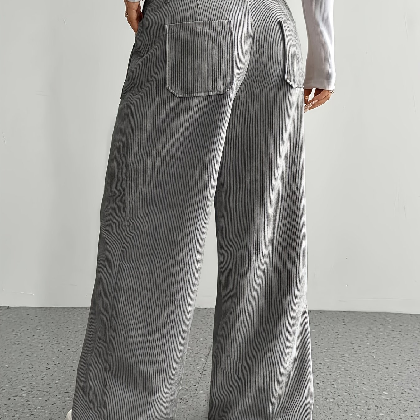 Yy0704112 Fashion Mid-low Waist Pleated Wide-leg Pants For Women With Front And And Waistband Tabs
