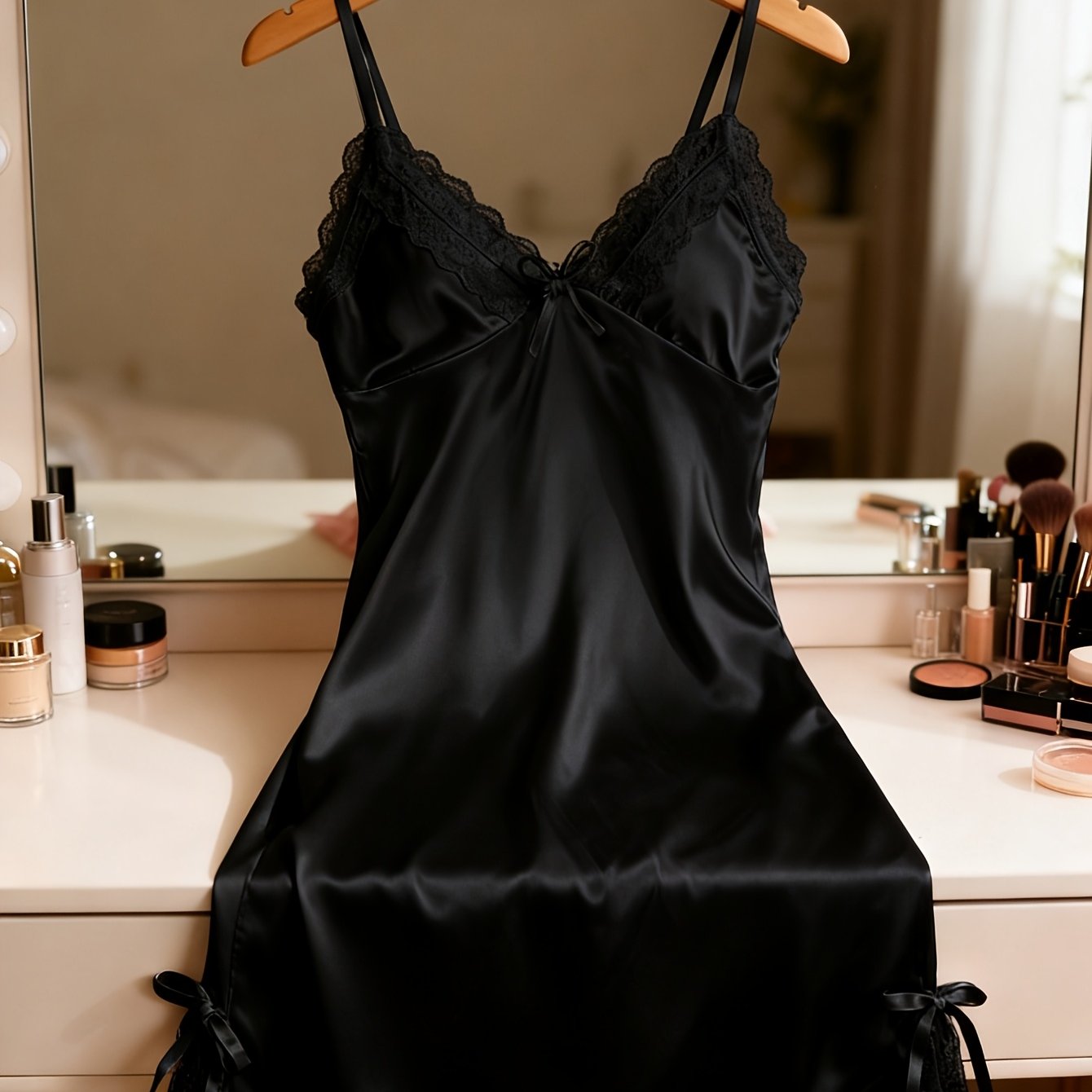 TEMU Lace Deep V Nightgown-side Slit Pajamas, Relax And Relax