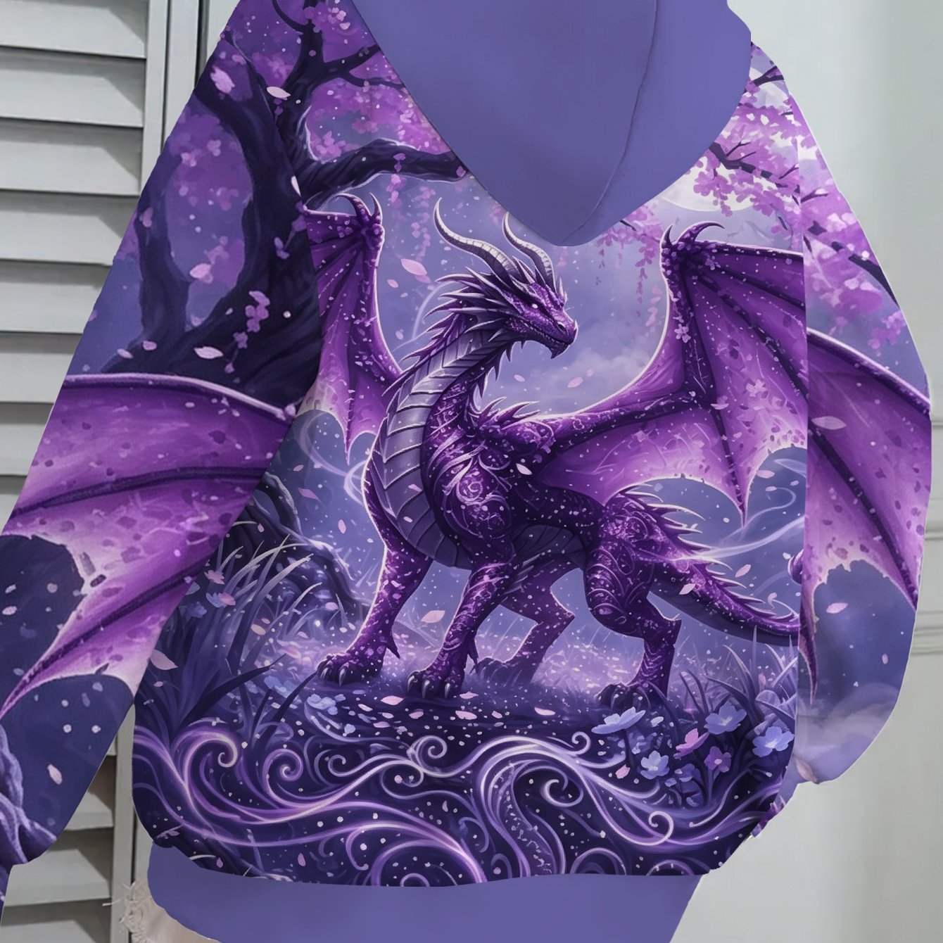 TEMU Plus Size - Women's Plus Size Purple Cherry Style Fantasy All-print Hooded Sweatshirt, Loose Trendy Unisex Casual Hoodie