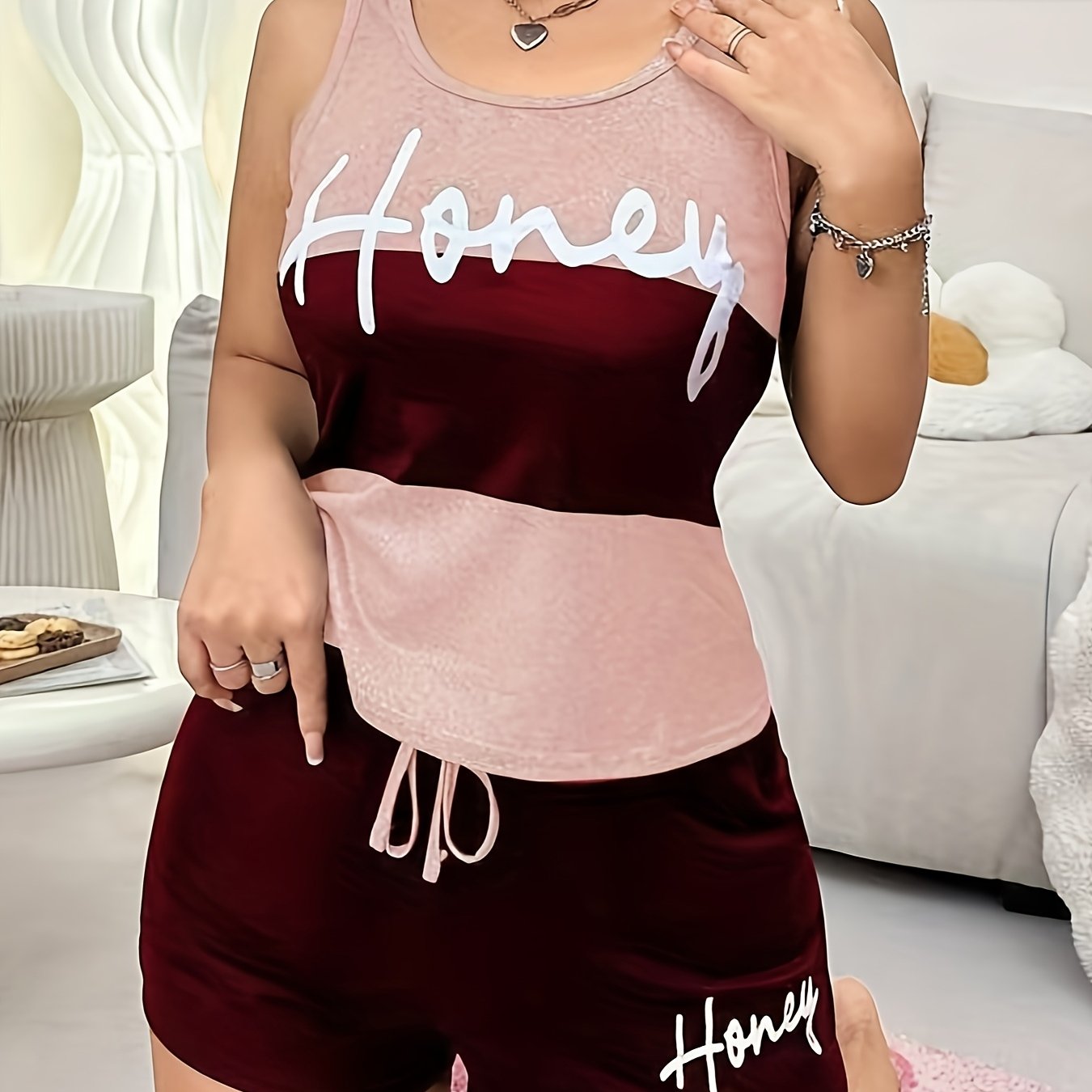 TEMU Conjunto de Pijama Casual para Mujer con Estampado de Tops de Tirantes Syz Development