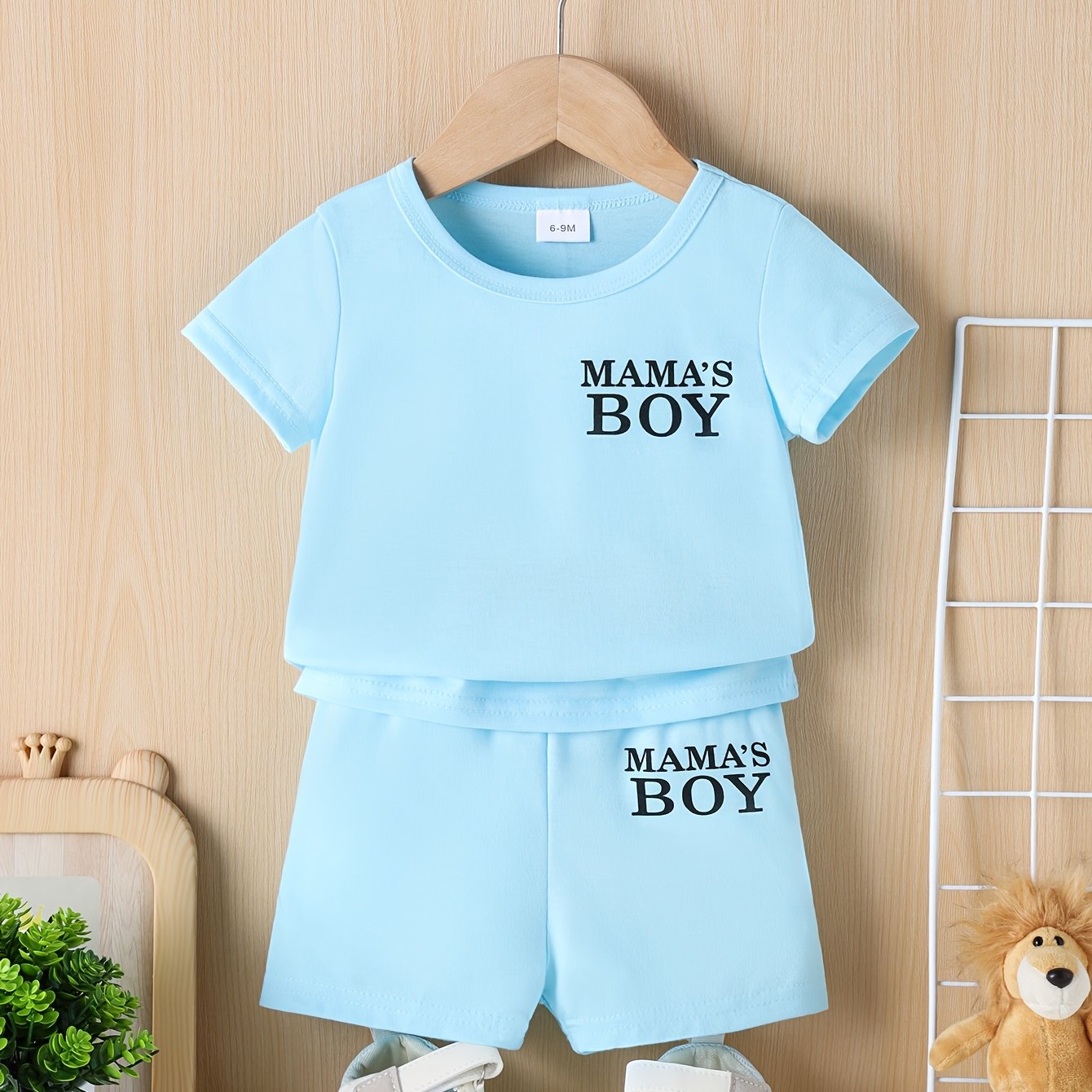 Image of 2pcs Baby Boy's Casual "" Print T-shirt & Shorts Set, 's Clothes For Summer, Perfect For Outdoor