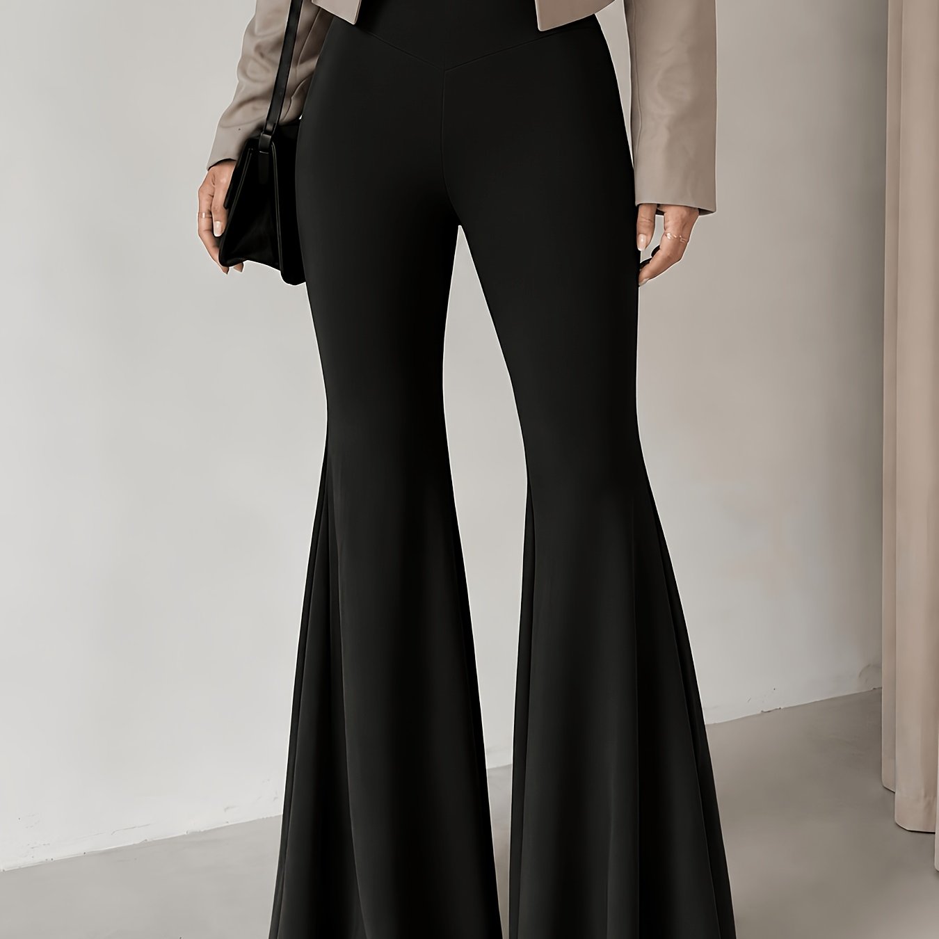 TEMU Women's Casual Slim-fit Flared Pants, Y2k Style Wide-leg Micro-flare Trousers