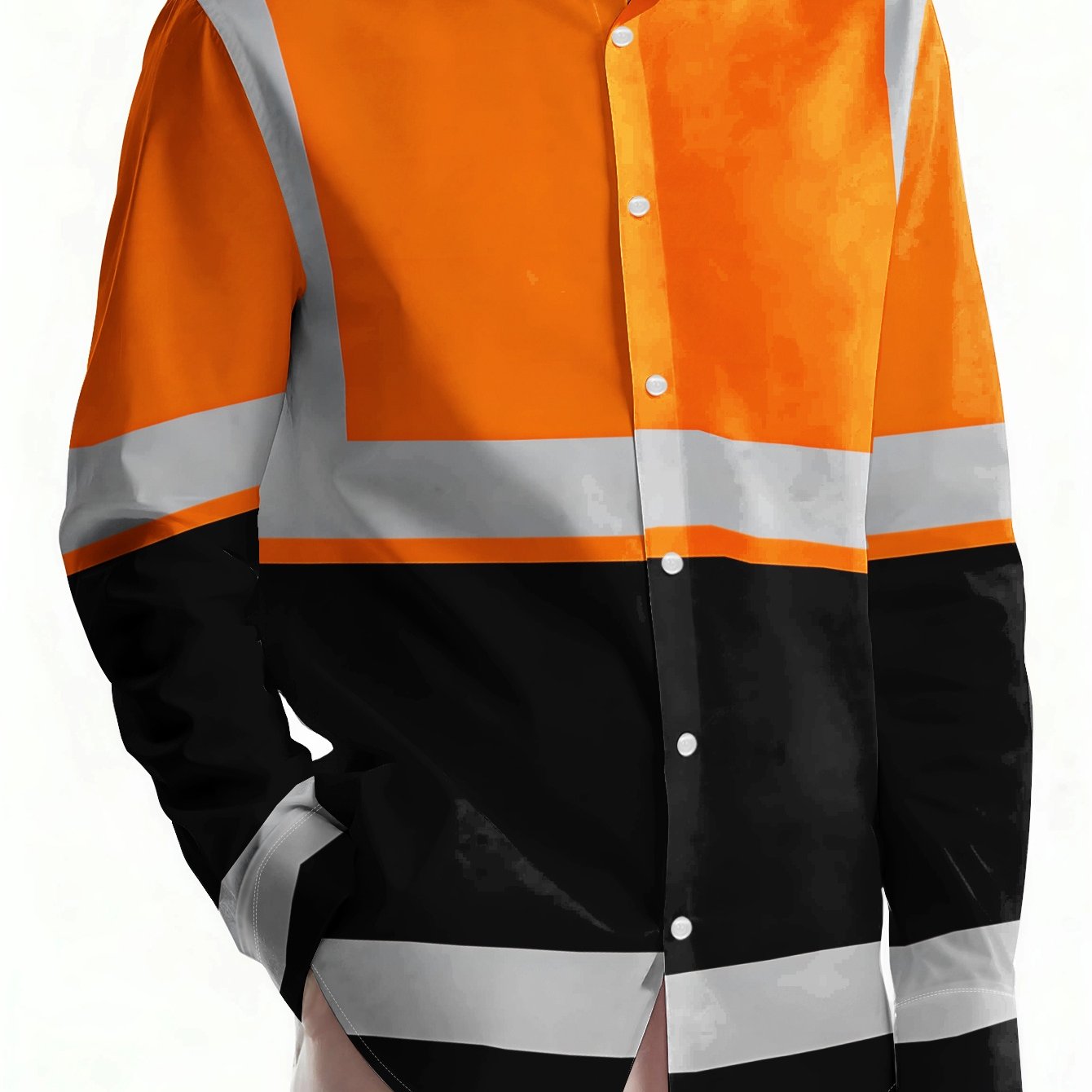 TEMU Men's Casual Shirt, Orange Rectangular Gray Separated Black Striped Print Hawaiian Button-up Shirt, Long Sleeve Top