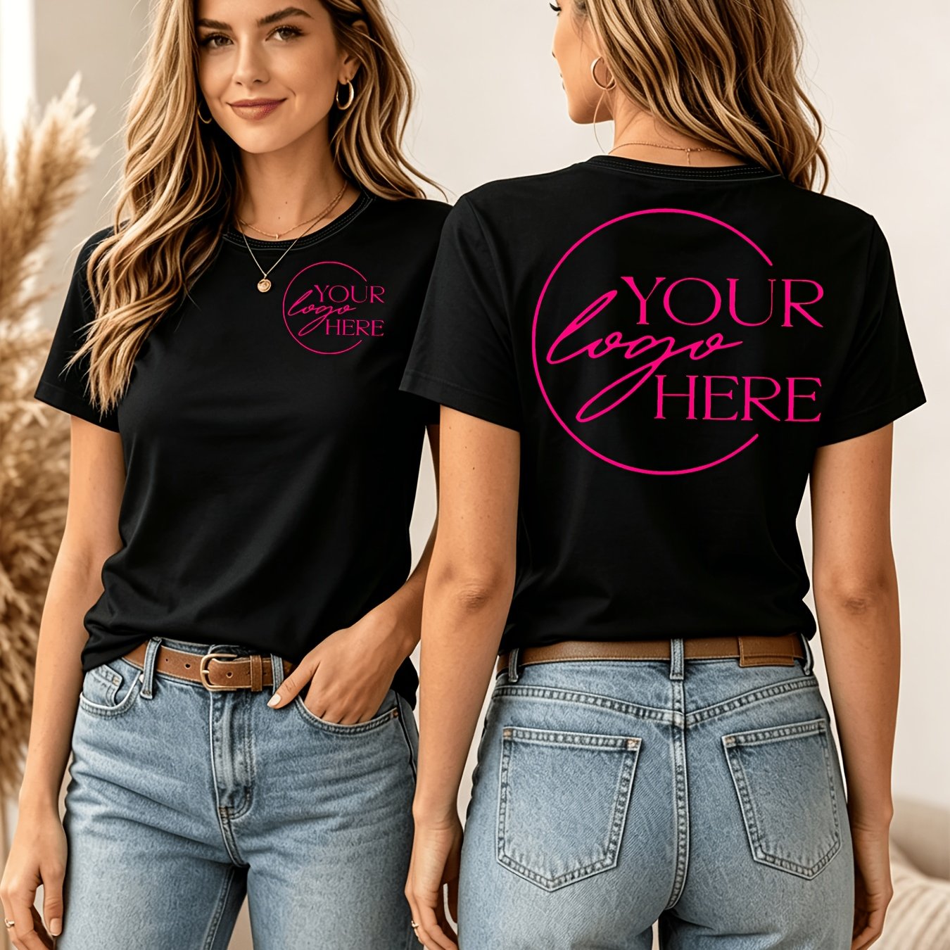 TEMU Custom Women's Fashionable And Elegant Round Neck T-shirt With Double-sided Print F---2