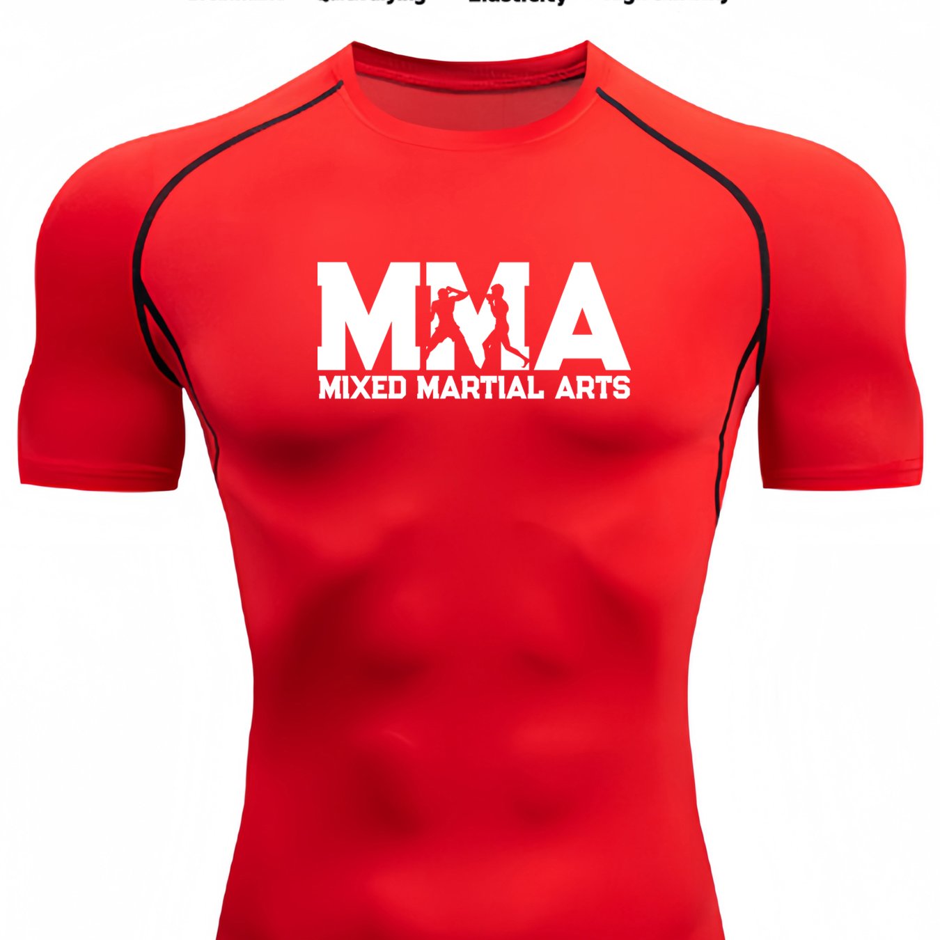 TEMU Mma 's Quick- Compression Sports Shirt - Moisture-wicking Fitness Top, High-elasticity Breathable Short Sleeve For Training, Running, Cycling,