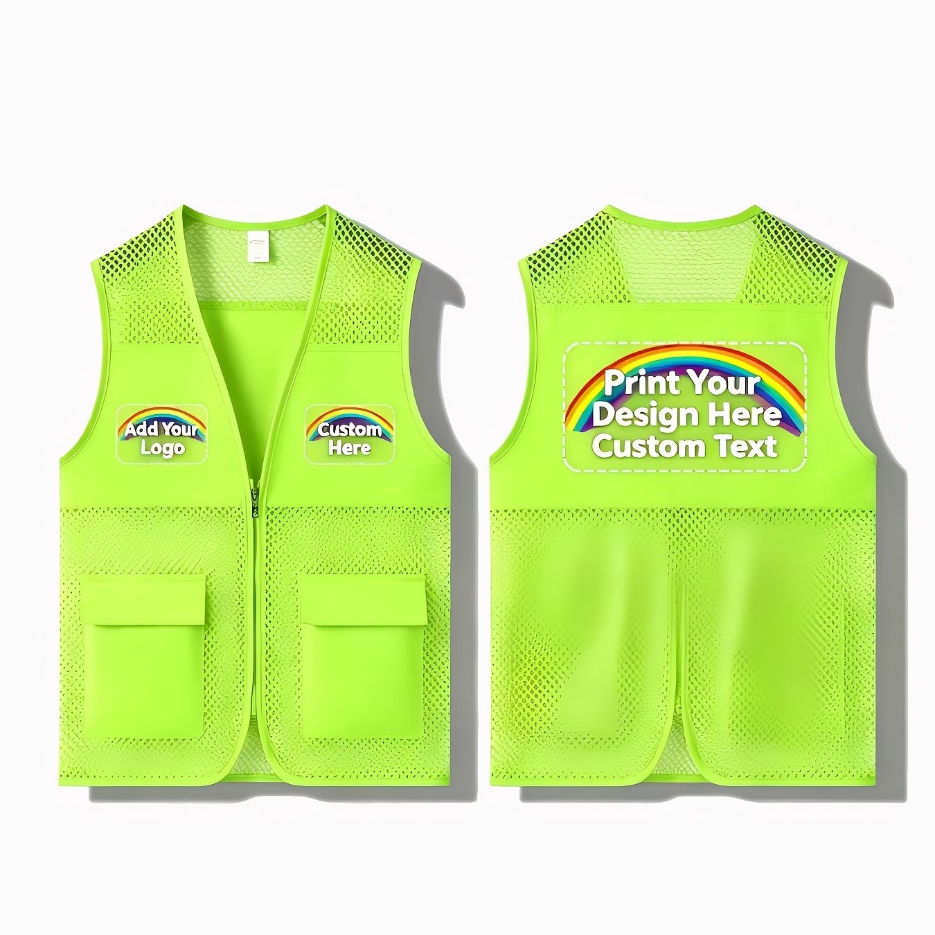 TEMU [personalized Customization] Men's Vest With Zipper, Custom Logo And Text Printing At 3 Positions (left Chest, Right Chest, And Back) -