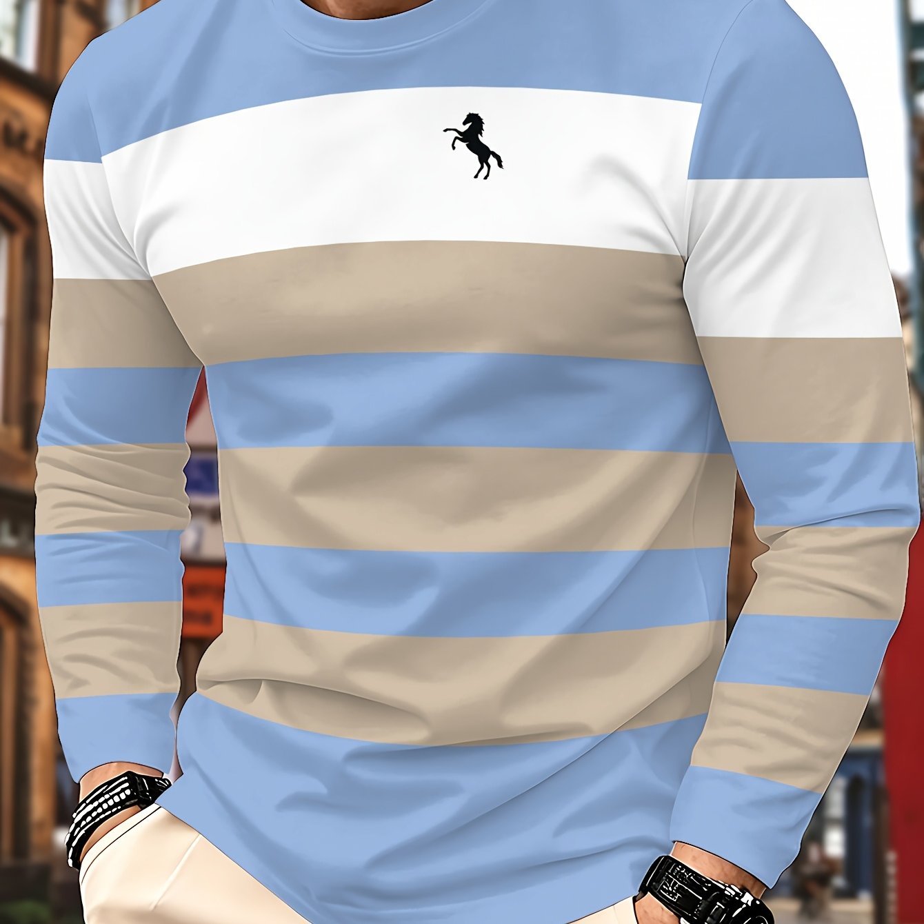 TEMU 1 Men's Casual Long Sleeve T Shirt Regular Slim Neck Summer Autumn Spring Holiday Street Style Fashion Top Soft Fabric Daily Wear