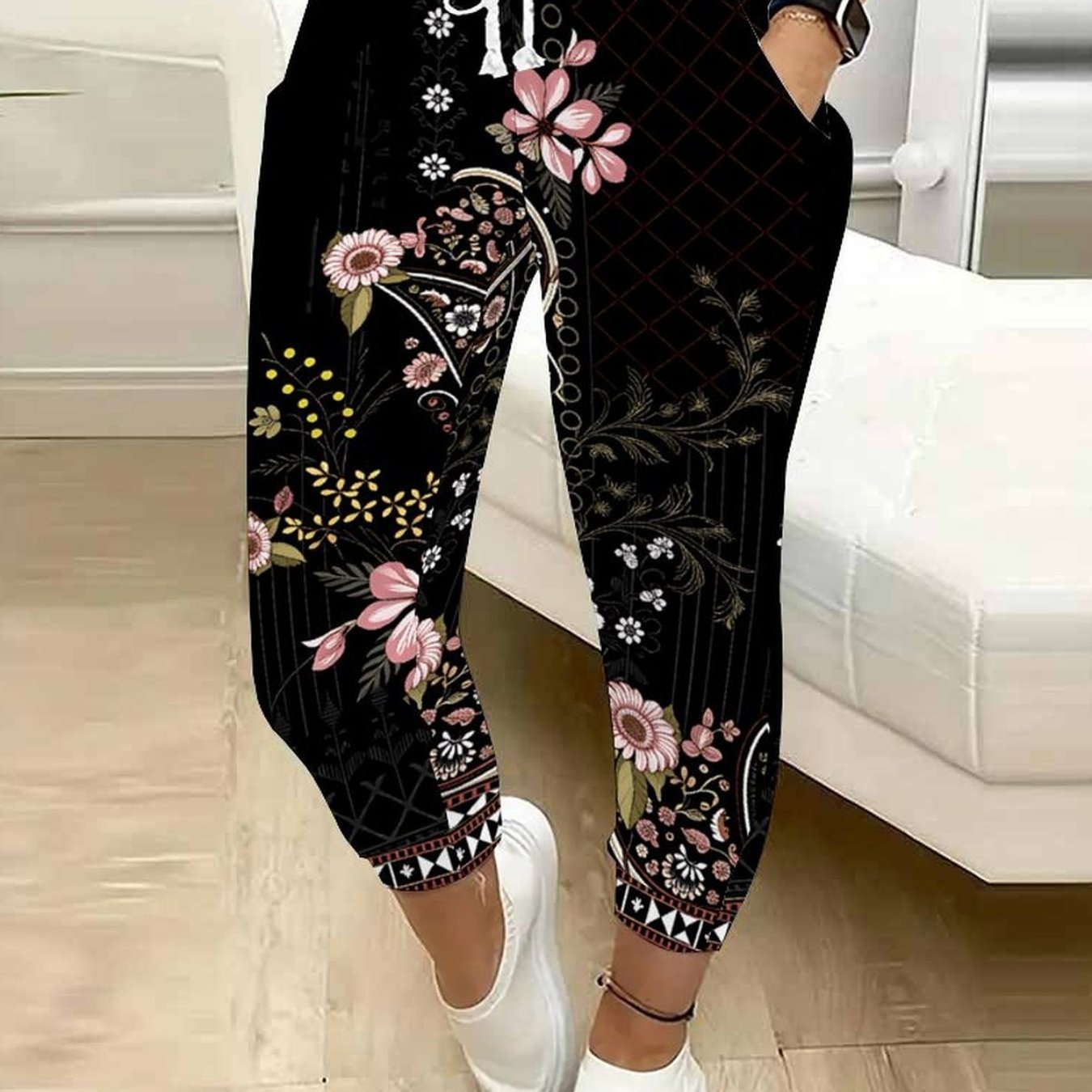 TEMU Classic Women's Casual Drawstring Pants With Flowers, Trees, Geometric Shapes, 250th Anniversary Celebration, Moon And Stars, Tie-dye Print,