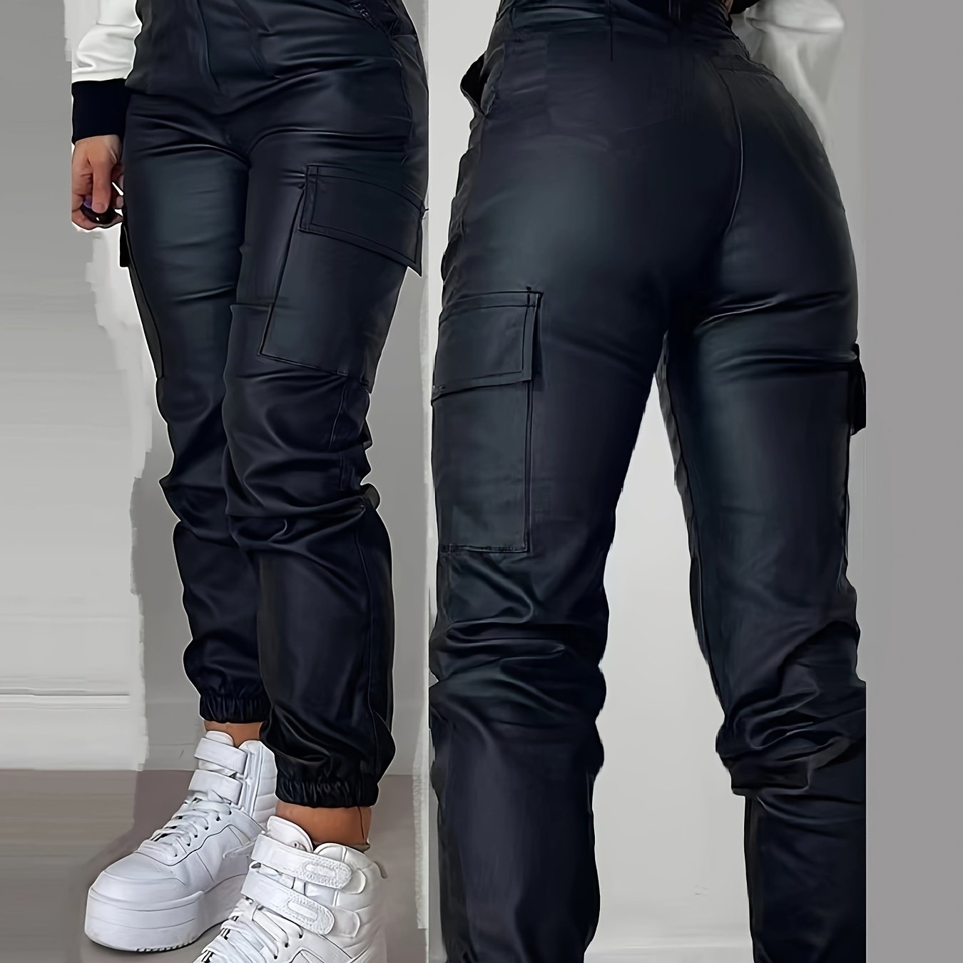 Image of 26aw Women's Stretch Vintage Versatile Casual Fashion Elegant Mid-rise Multi-pocket Durable Multi-functional Elastic Cuff Wide-leg Workwear Loose Cuff Coated Straight-leg Denim Pants Street Style
