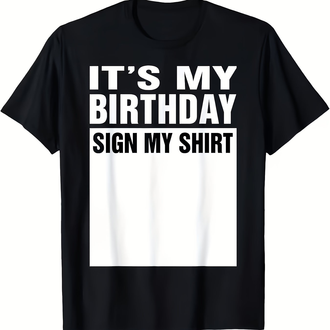TEMU Men's Fun Birthday T-shirt Featuring A Signature Panel That Includes Space For , Names, And Datesâblack And White Casual Round-neck Short-sleev