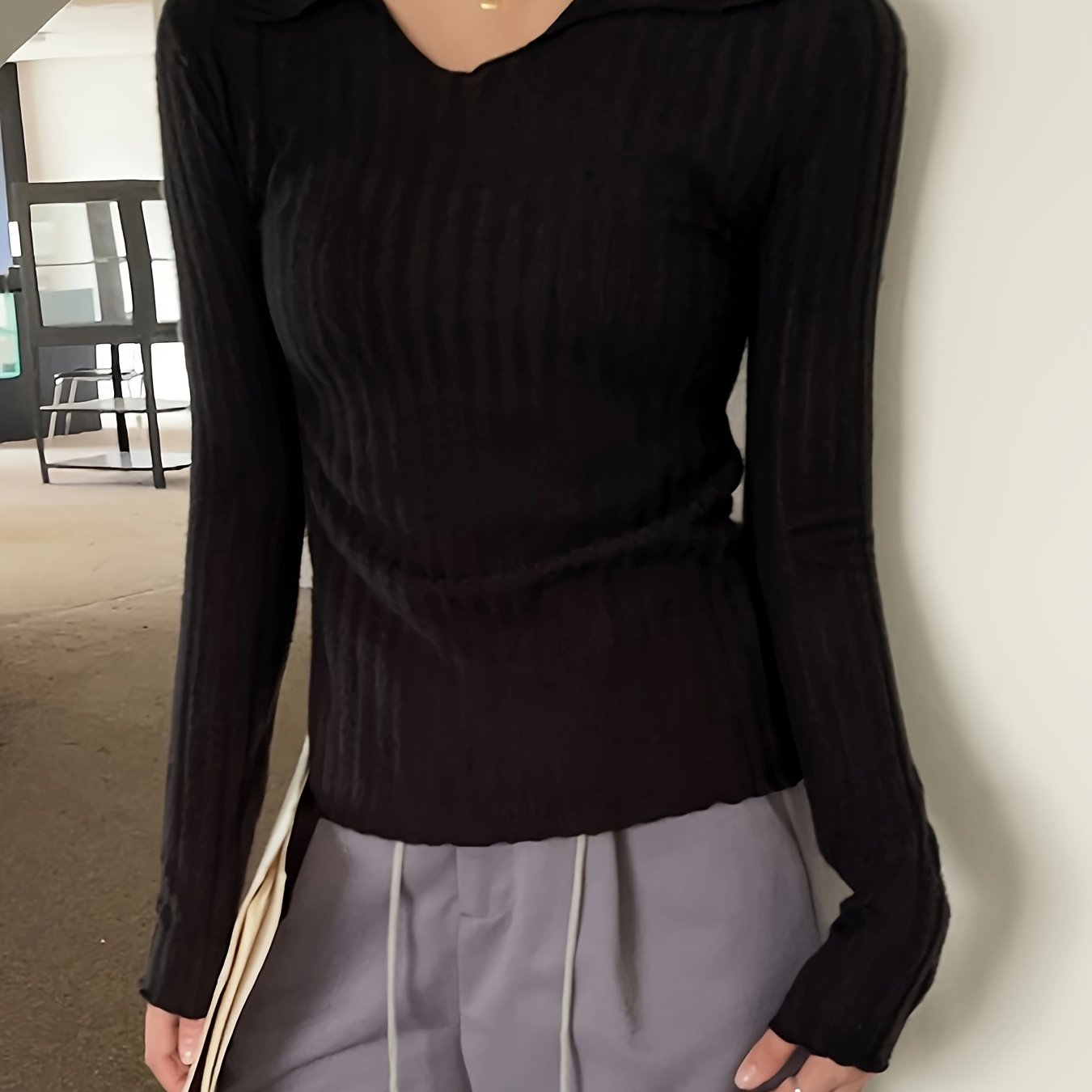 Clothes Effect Women's Plain Long Sleeve V-Neck T-Shirt – 95% Cotton 5% Spandex, Multiple Colors - View #11