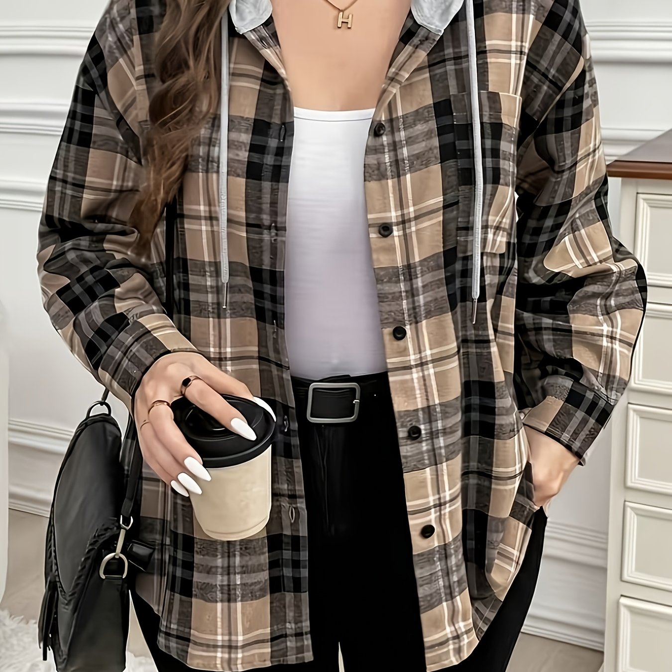 TEMU Plus Size Women's Casual Long Sleeve Hooded Shirt, Women's Plus Size Clothing Fashion Outerwear Top