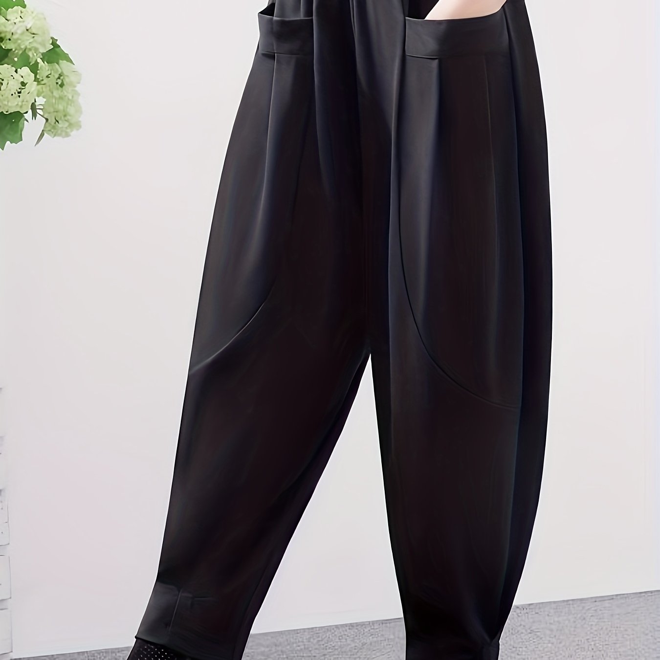 E-shop Frühlings Schwarz Harem Schuhe Damen Sommer Dünne Lockere Mm Eisfaser Stoff Kleine Füße Elastischer Bund Freizeithose [Abendnebel]
