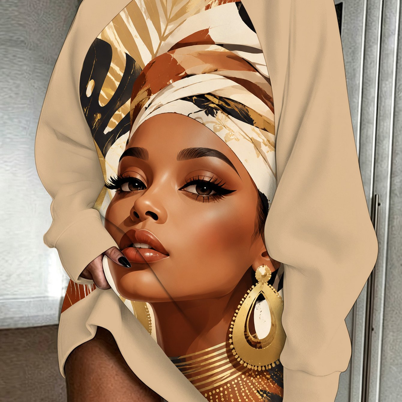 TEMU Golden Tropical Women's Printed Sweatshirt Medium To Long Autumn Winter Party