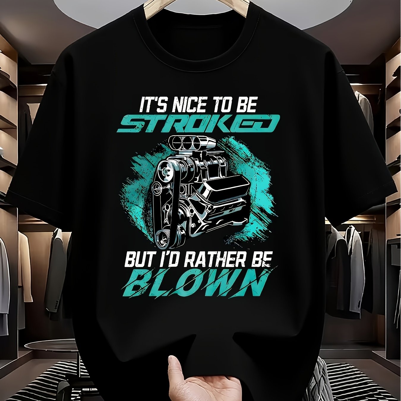TEMU Car Modification Enthusiast Style! To Be Stroked But I'd Rather Be Blown Engine Print Unisex Comfortable Skin-friendly Material Gift Idea Design