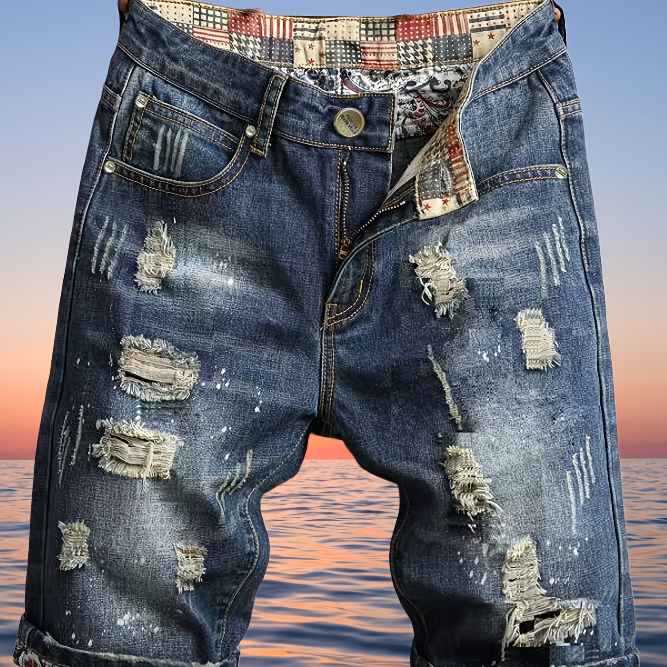 Image of Plus-size Casual Loose Ripped Denim Shorts, Plus Size