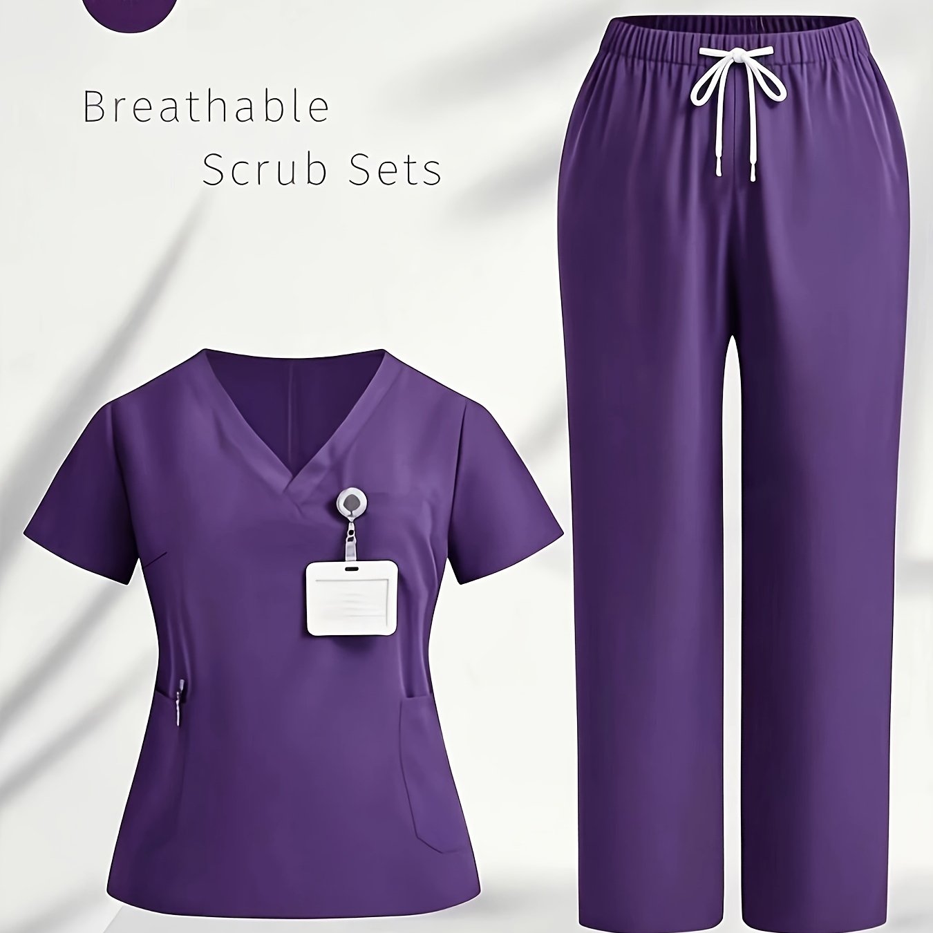 TEMU Ensemble de 2 robes de travail à col en V, couleur unie, avec fente et lavage à , tenue de travail de beauté pour femme, uniforme de travail à