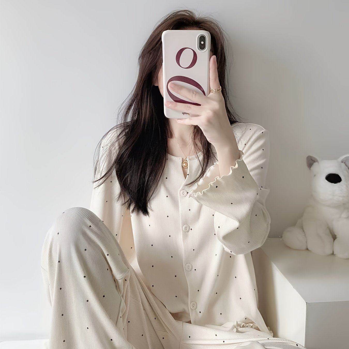 TEMU Pyjama à pois haut de gamme pour femme, nouveau printemps/été 2026, tenue de détente ample et confortable