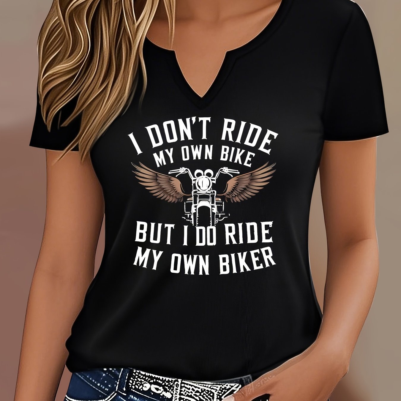 TEMU Fashionable Women' V-neck Printed T-shirt Top
