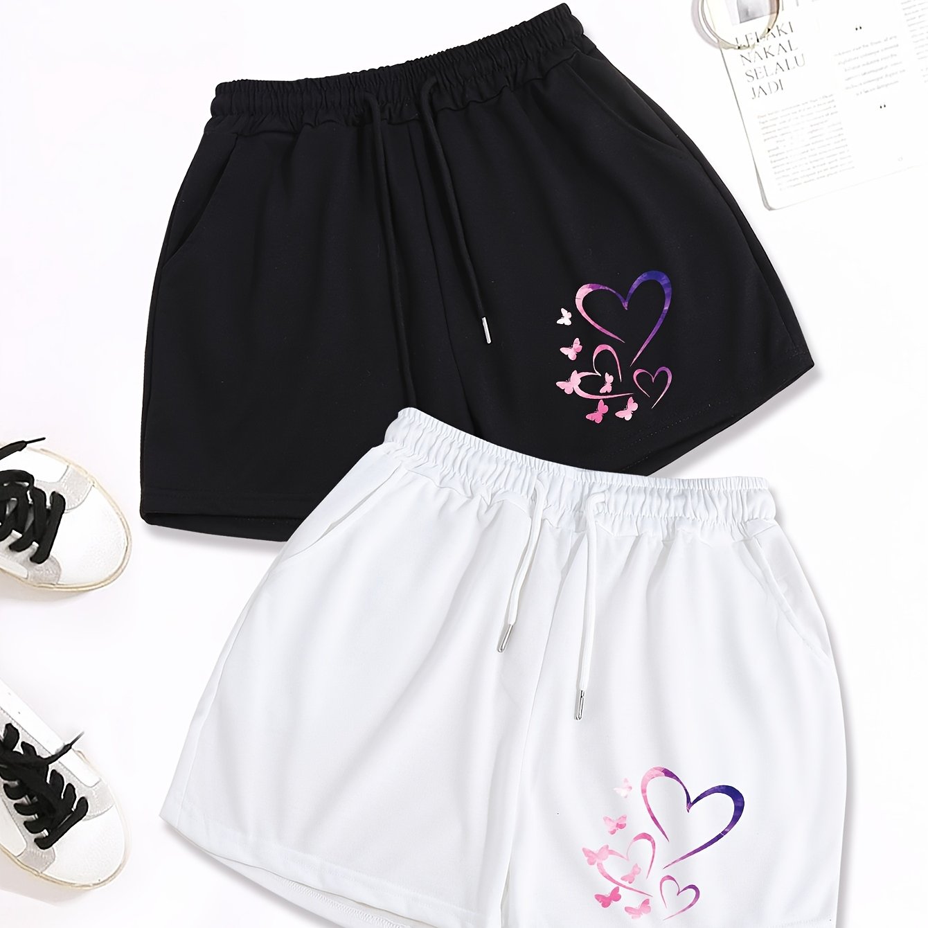 TEMU 2pcs, Letter Print Drawstring Shorts, Casual Shorts, Women's Clothing