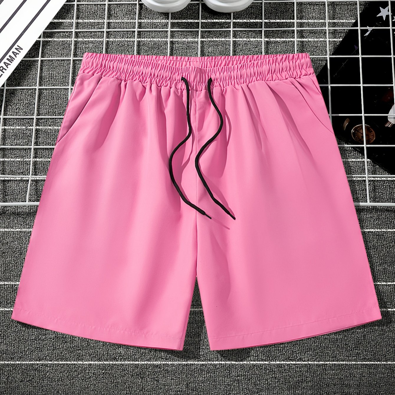 E-shop Herren Leichte Sommer Freizeitshorts - Magenta, Kordelzugbund, Seitentaschen, Polyester, Maschinenwaschbar, Ideal zum Laufen & am Strand,