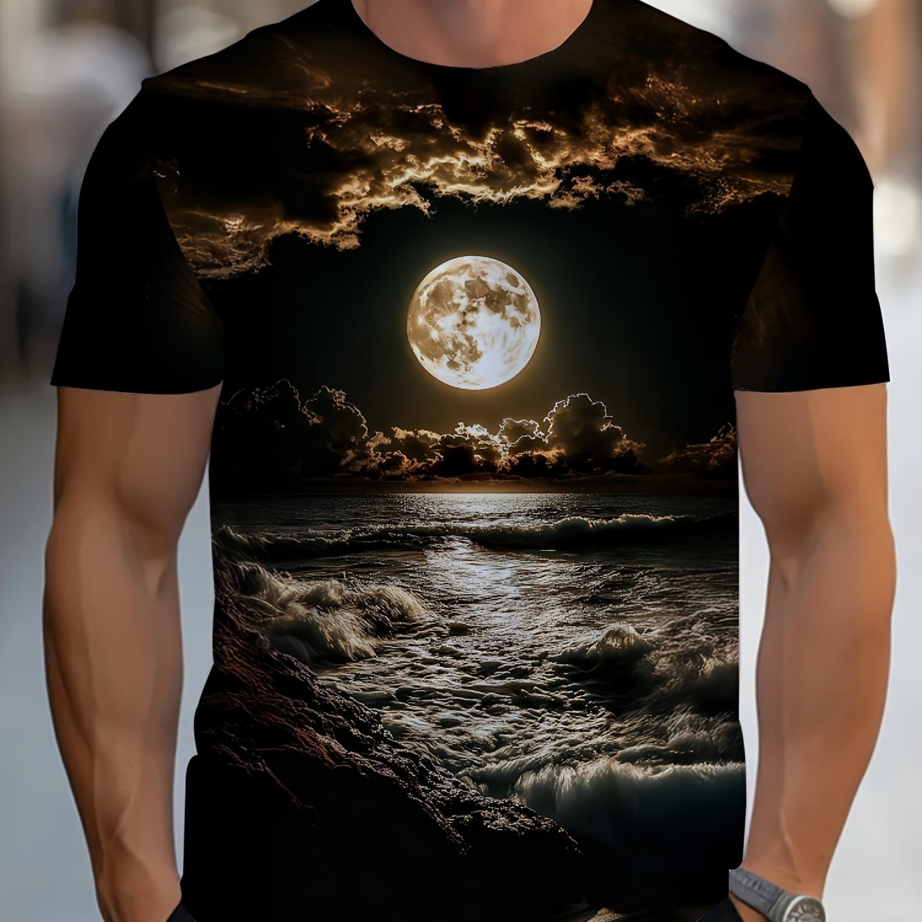 TEMU Men's Lightweight And Durable Short-sleeve T-shirt Featuring A , Ideal For Casual At Home, The Beach, Or Outdoor Gatherings. In Black, Made From