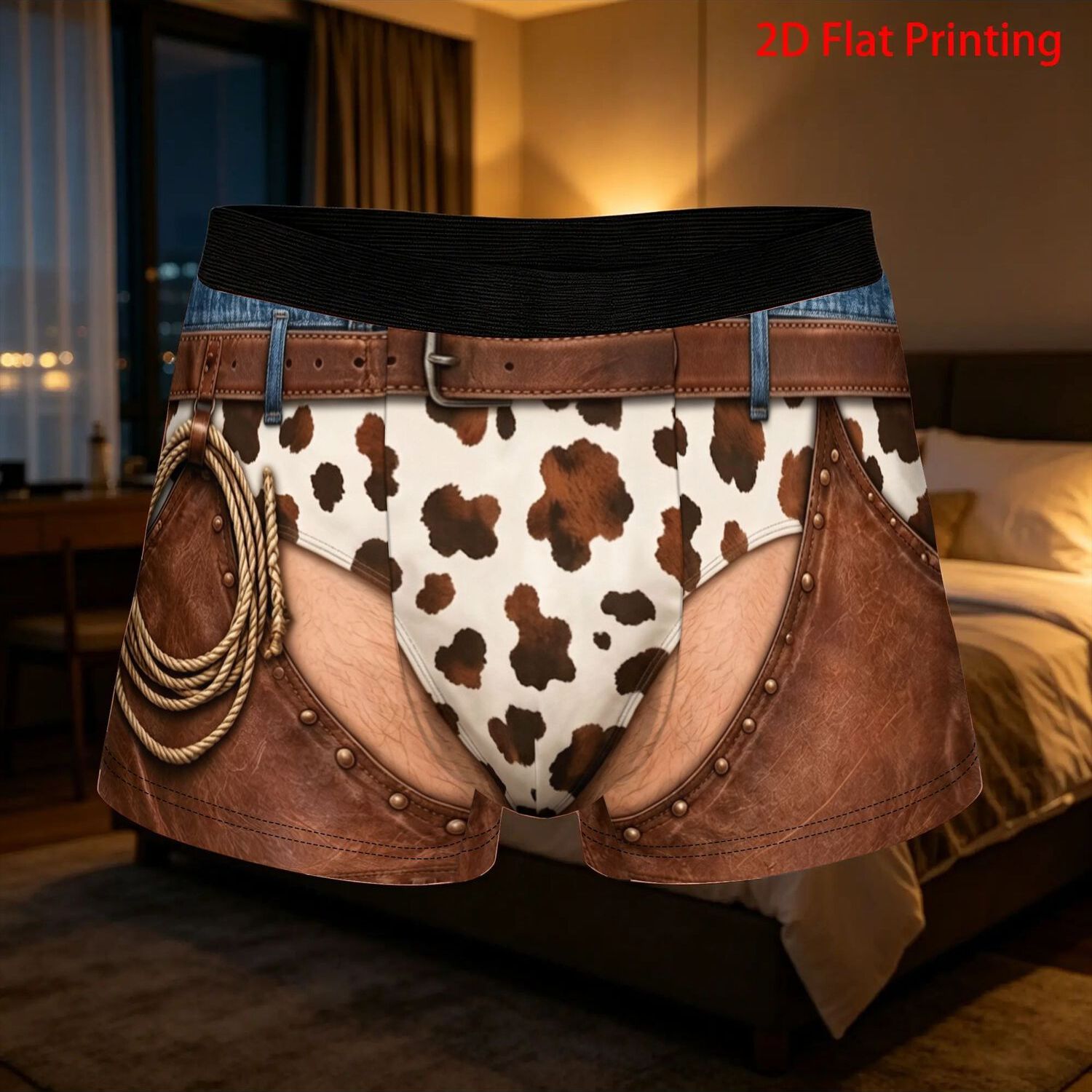 TEMU Printed Design Not Textured 1pc Interesting Cowboy Illusion 2d Flat Printing Underpants Homme Panties Male Underwear Print Shorts Boxer Briefs,