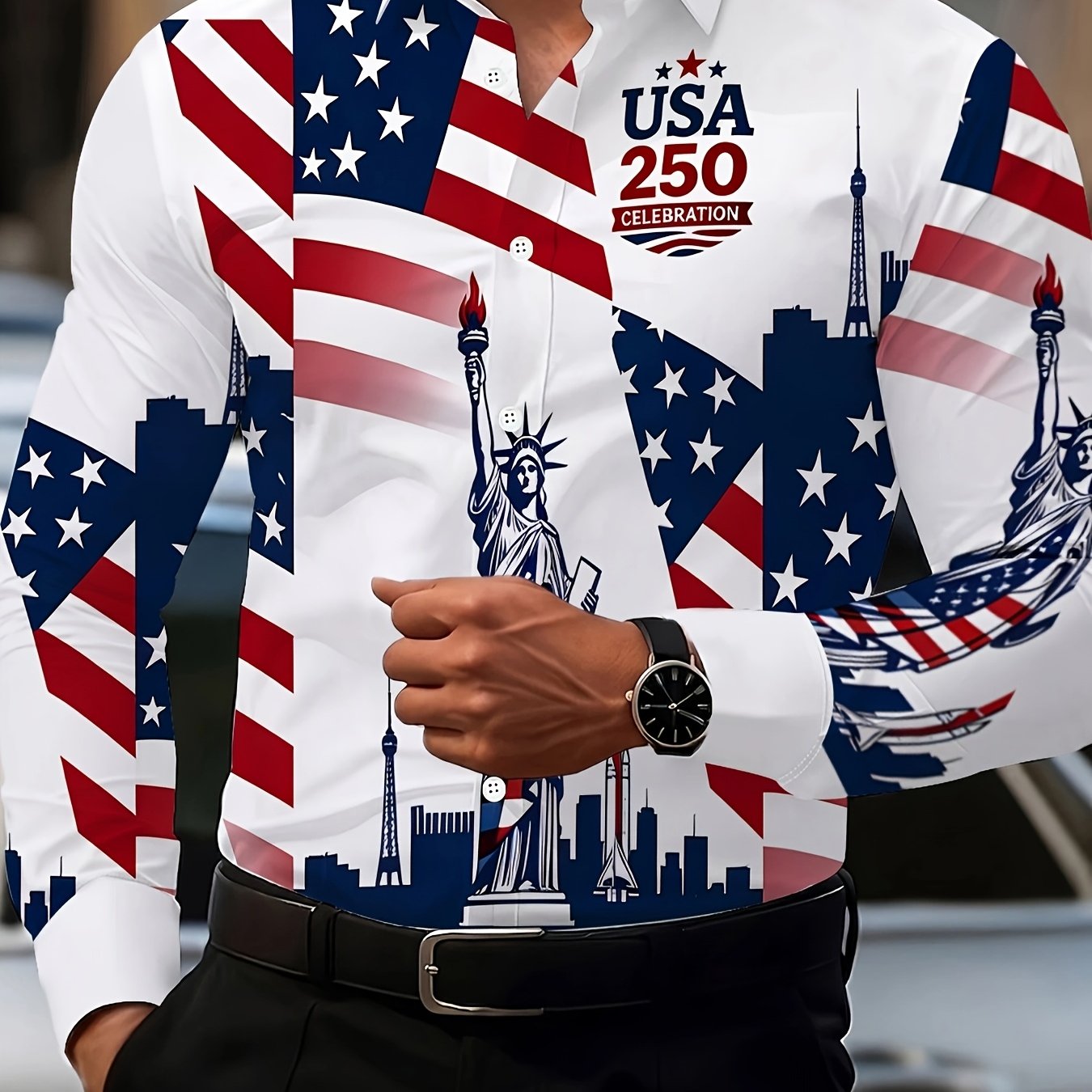 TEMU Chemise à imprimé pour la du Jour de l'Indépendance, Chemise décontractée pour homme pour le 250e anniversaire