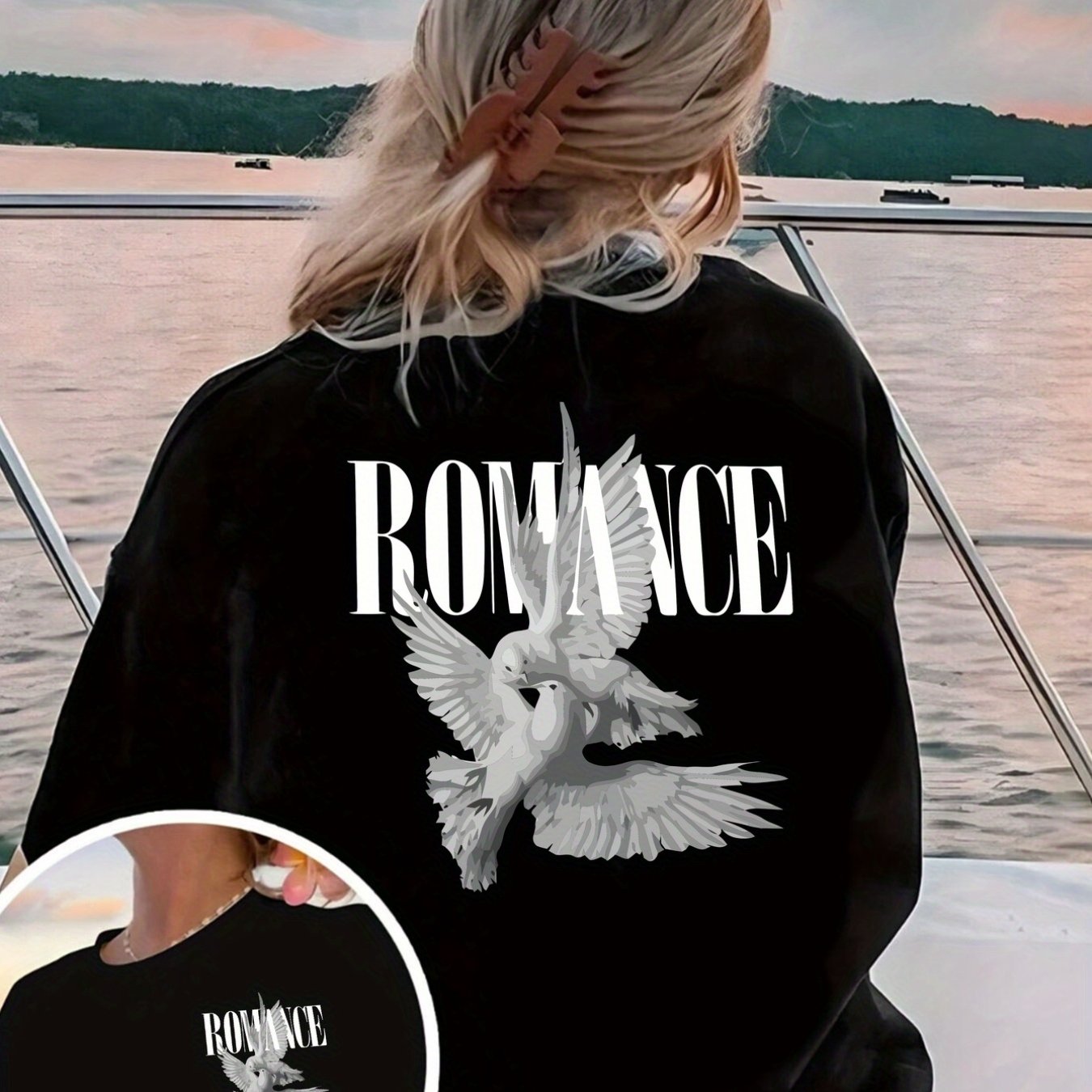 E-shop T-Shirt mit Tauben-Aufdruck, Kurzarm, Rundhals, Freizeit-Top für Sommer Frühling, Damenbekleidung