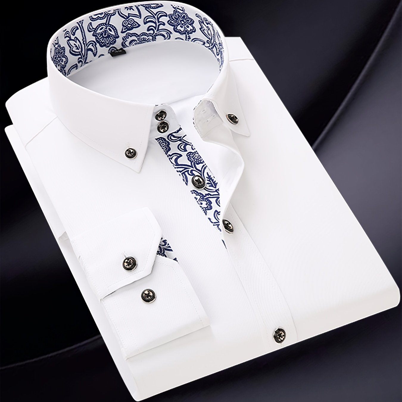 Image of High-quality Men's Long Sleeve Formal Dress Shirt And Porcelain Button-up Shirt, Gift For Dad, Casual