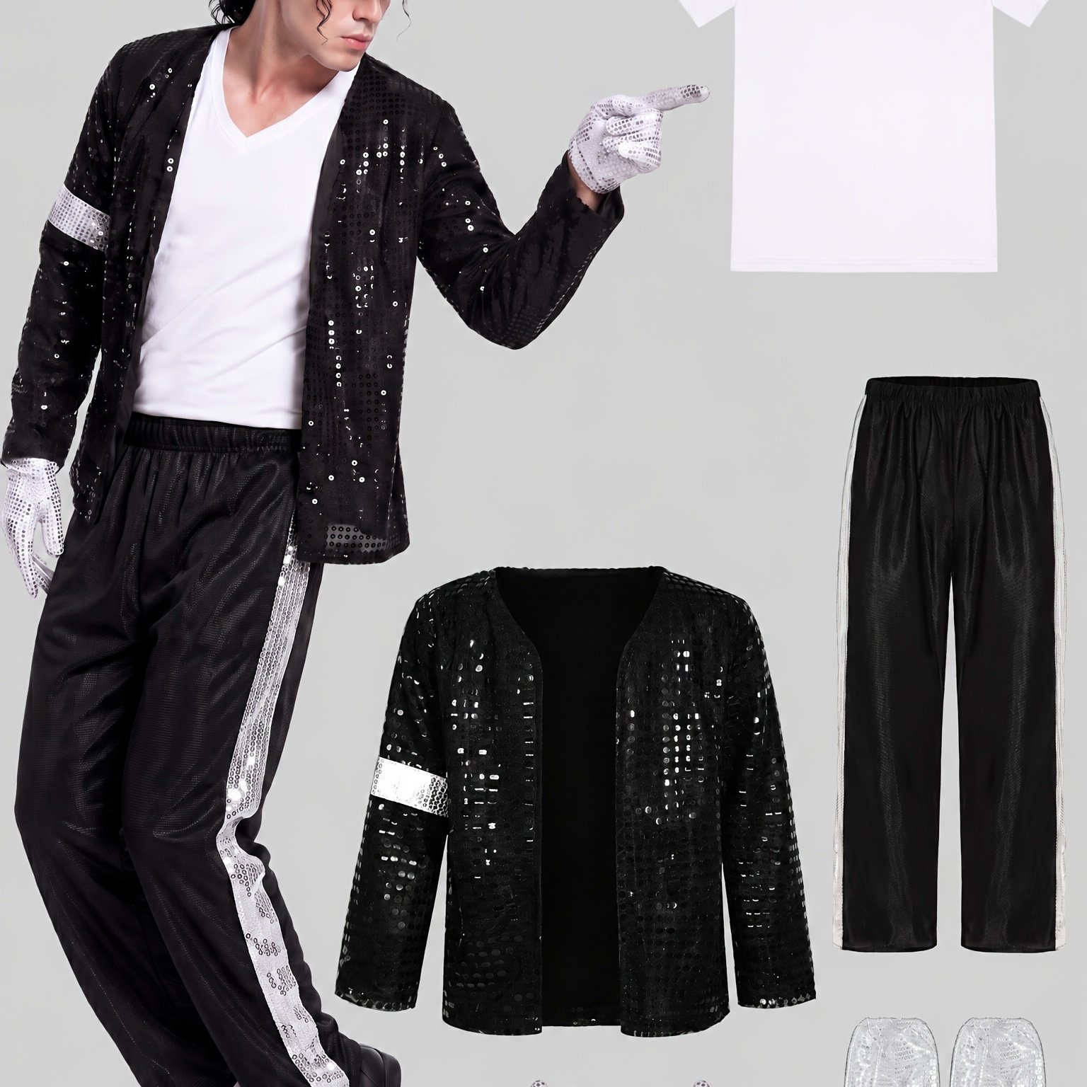 TEMU Ensemble de costume de star de , tenue de spectacle à paillettes et sequins, pour festival, boîte de nuit, représentation sur , comprend une