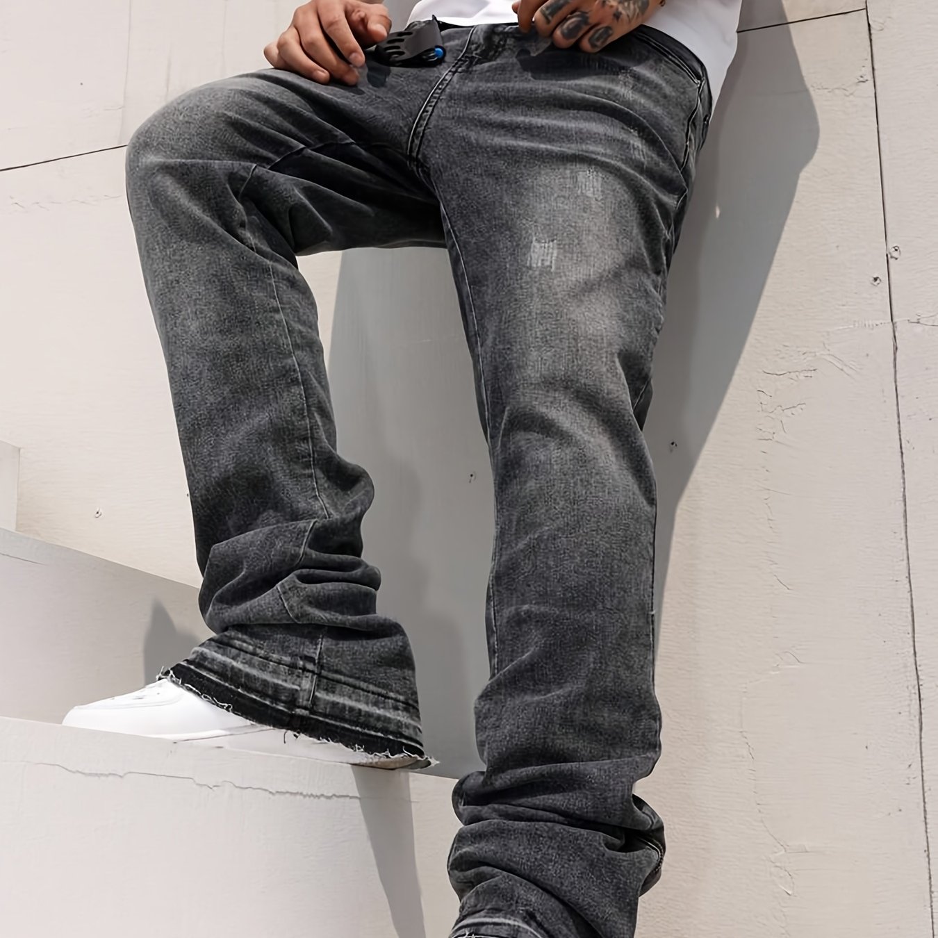 Image of Men's Jeans With Ankle Zipper | Streetwear Denim Pants For Streetwear Jeans - Ankle Zip Cuff Design For Urban Fashion Nkle Zipper Jeans, Streetwear Denim Pants, Casual