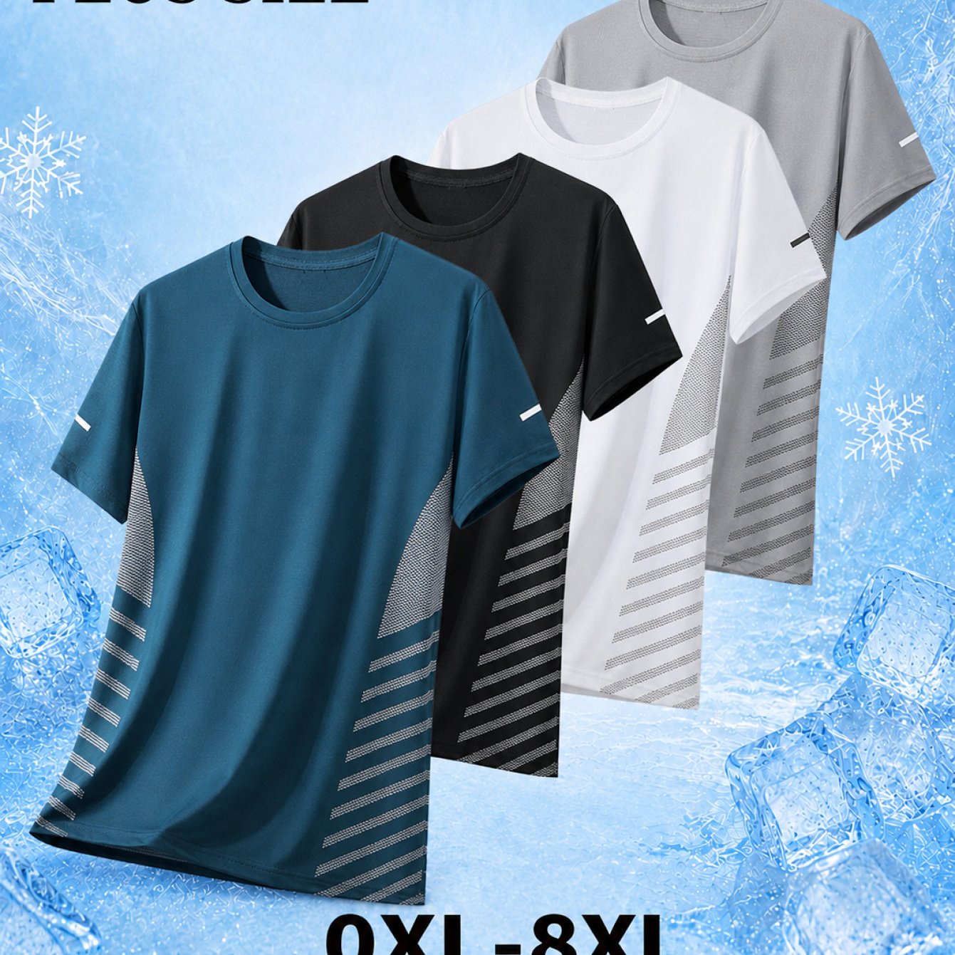 TEMU 4pcs Men's Plus Size Short Sleeve T-shirts - Moisture-wicking Breathable High-elasticity Fabric, Soft Lightweight Round Neck Tees Suitable For