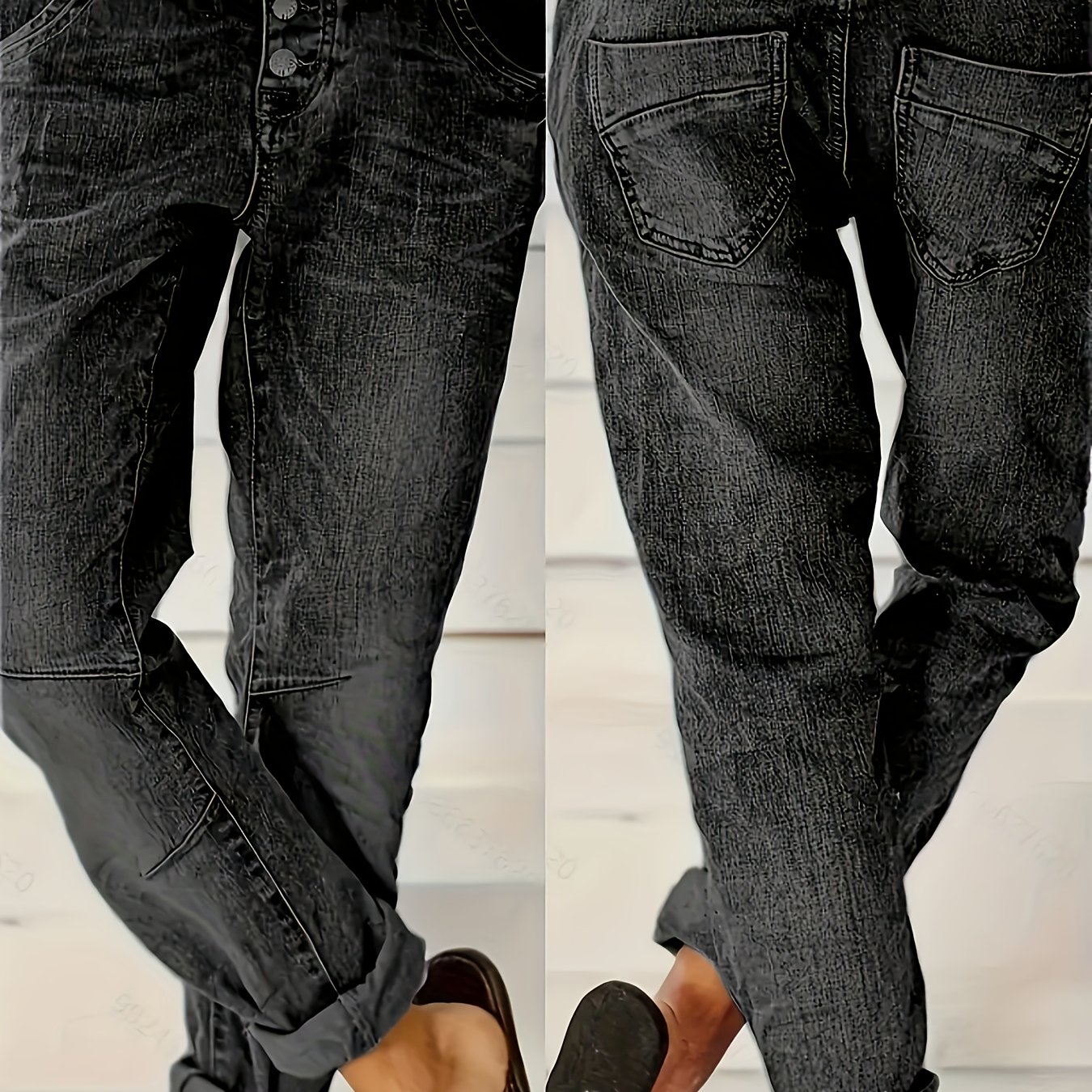 Stretch. Slanted Front Button Heavy Craft Washed. Full Spray . Fashion Straight Leg Pants