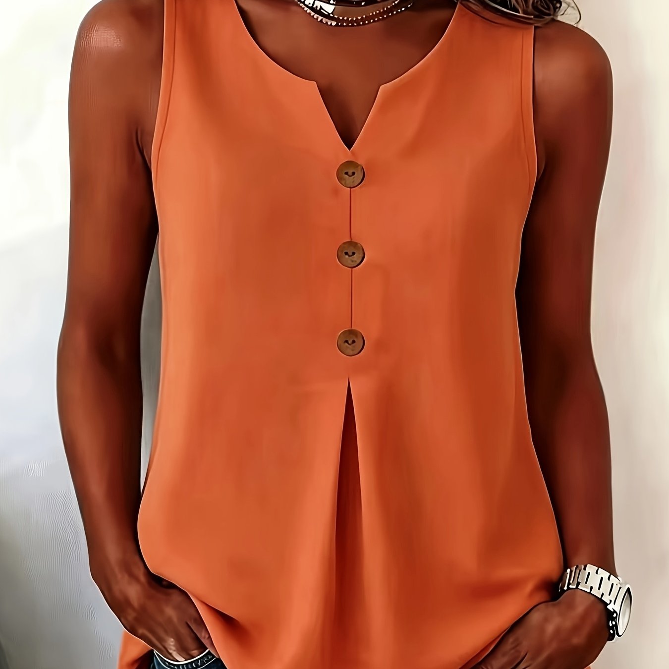 TEMU Elegant Fashion V-neck Shirt Women's Clothing, Outdoor Casual, Office, Date Wear. Elegant Women's Sleeveless Shirt | Suitable For Spring And