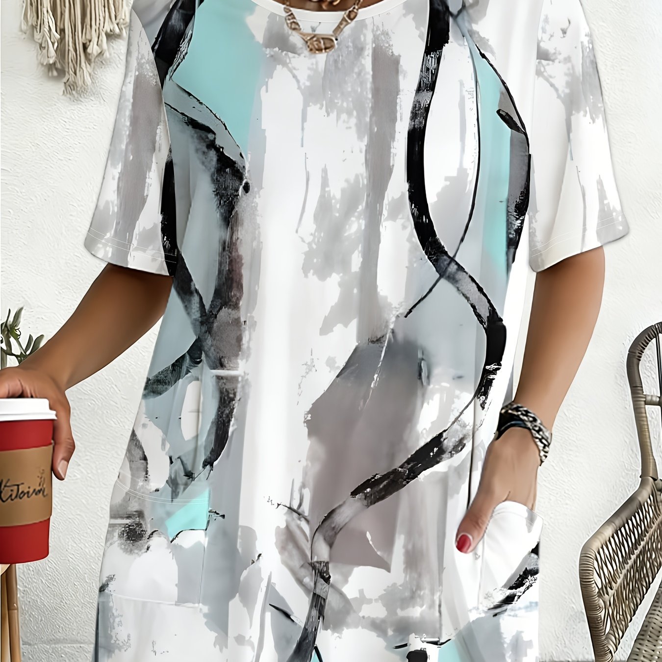 TEMU Abstract Loose Short-sleeve T-shirt, Women's Plus Size Casual Top, New Summer Fashion Versatile Shirt