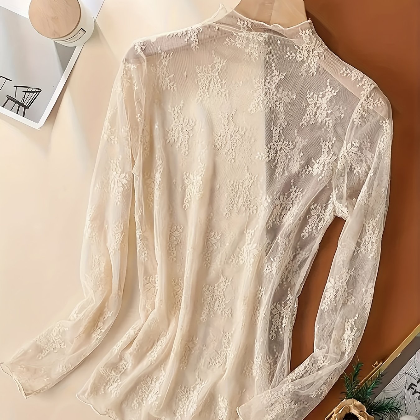Lace Base Shirt, Elegant Semi-transparent T-shirt, Soft Smooth High Elasticity, Comfortable And Breathable For Wear