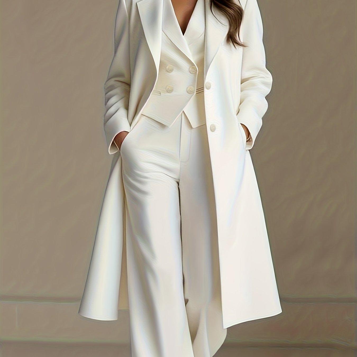 Image of Fashion Women'-piece Suit With Long Pants, Lapel Blazer, Double-breasted Office Jacket, Casual Vest, And Straight-leg Trousers
