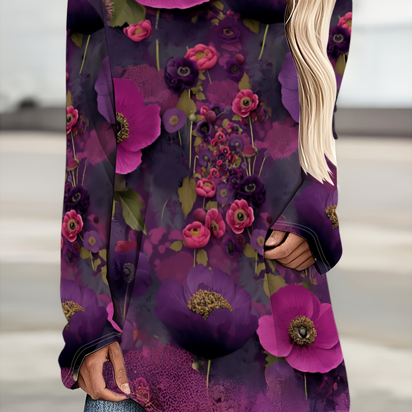 TEMU Women's Autumn/winter Plus Size Fashion Printed Casual Crew Neck Long Sleeve T-shirt, Casual Long T-shirt Top, Loose A-line Hip-length Top, Soft