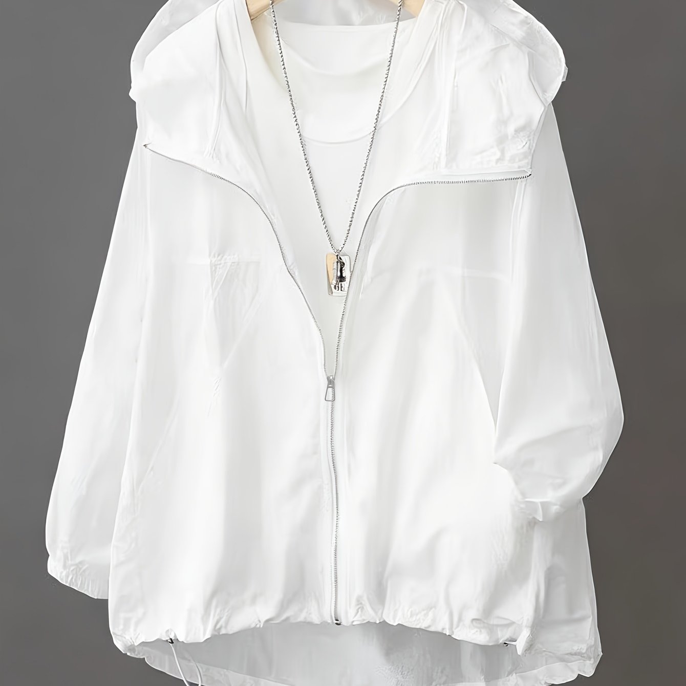 TEMU Simple Hooded Lightweight Jacket For Women, Loose Drop-shoulder Zipper Long-sleeve Cardigan, Casual Everyday Layering, Relaxed Basic Outerwear,