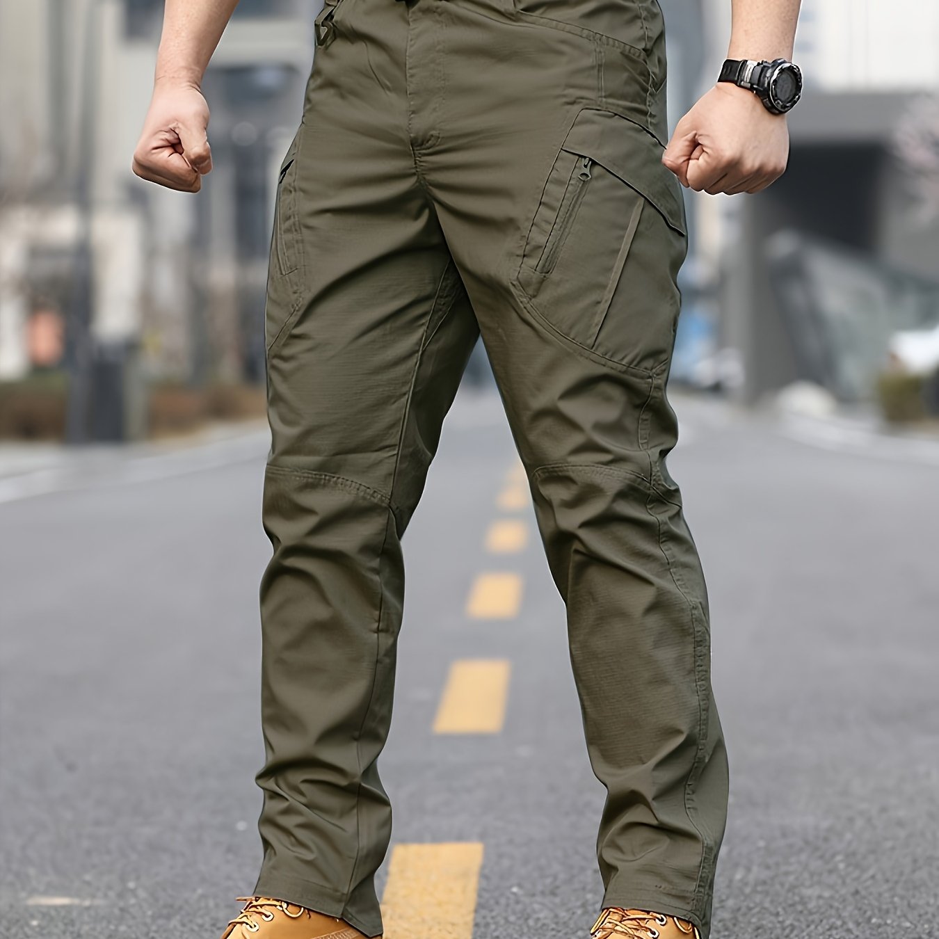 TEMU メンズ カル カーゴパンツ - マルチポケット＆伸縮ウエスト - アウトドア、ワークウェアに最適なストレッチ素材 - 耐久性抜群の洗濯機対応レギュラーフィットカルギアパンツ