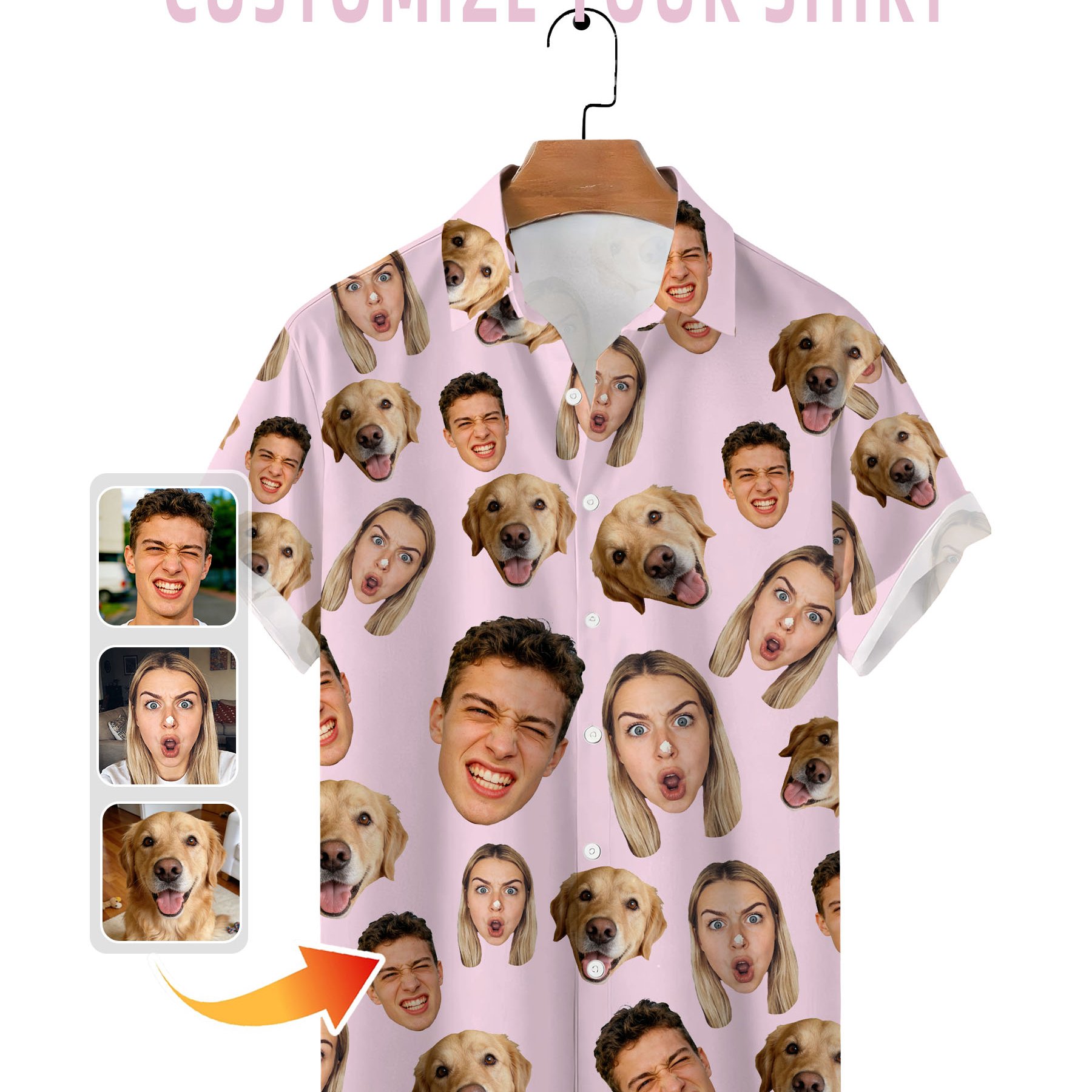 TEMU Custom Men's Plus Size Short Sleeve Shirt, Men's Hawaiian Shirt, Summer Wear, Personalized Photo Portrait, 12 Colors , Unique Creative Gift,