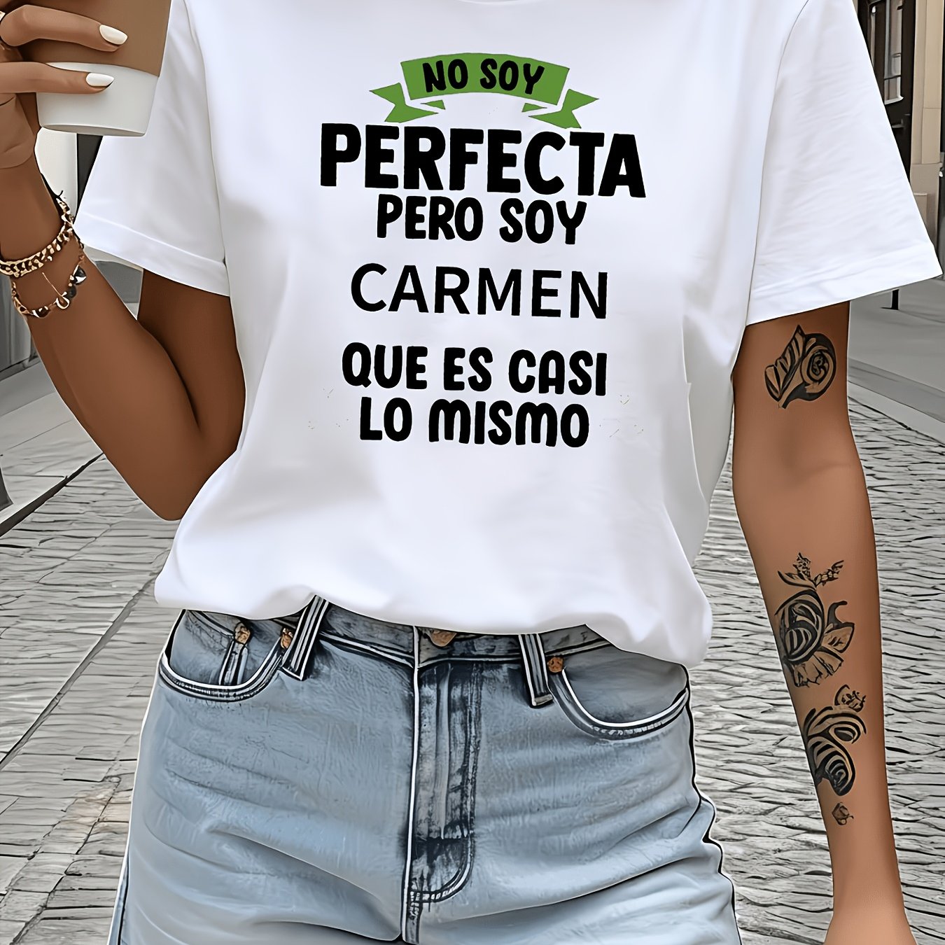 TEMU Camiseta para mujer con en español " Pero Soy " - Blusa de manga corta y cuello con en español, adecuada para reuniones de , atuendos diarios,