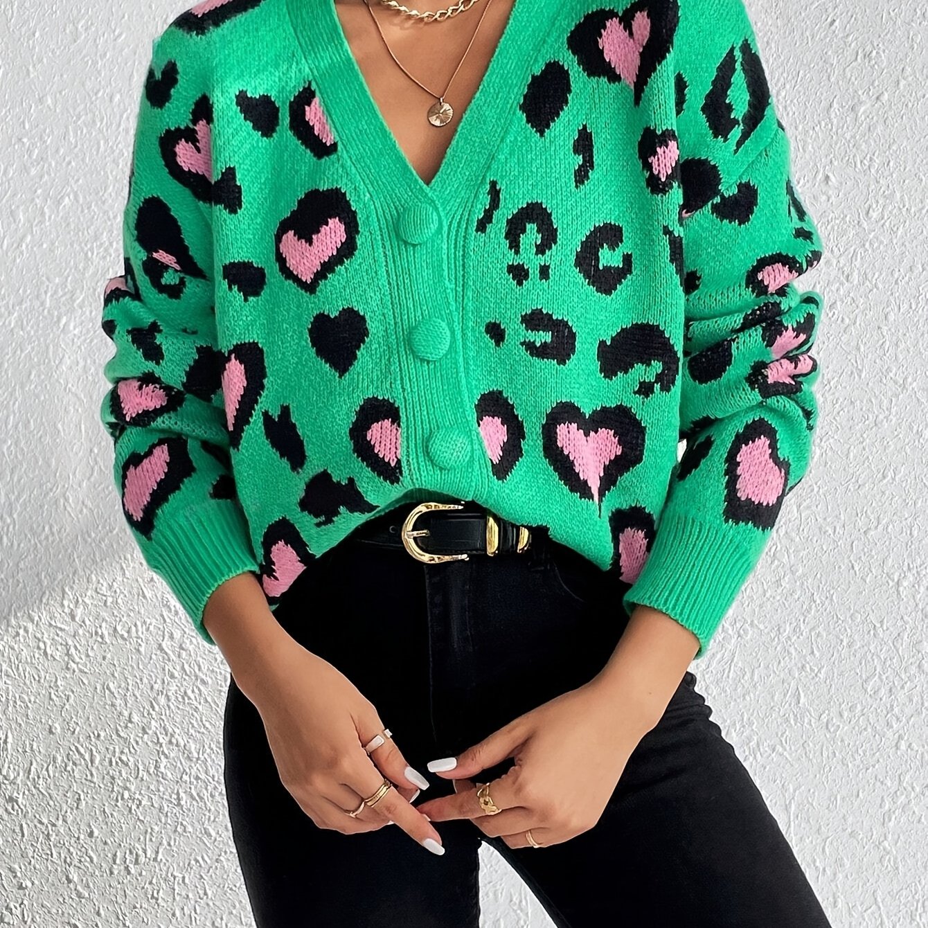Women's Spring/autumn Valentine's Day Leopard Print Heart Jacquard Elegant Style Casual Cardigan