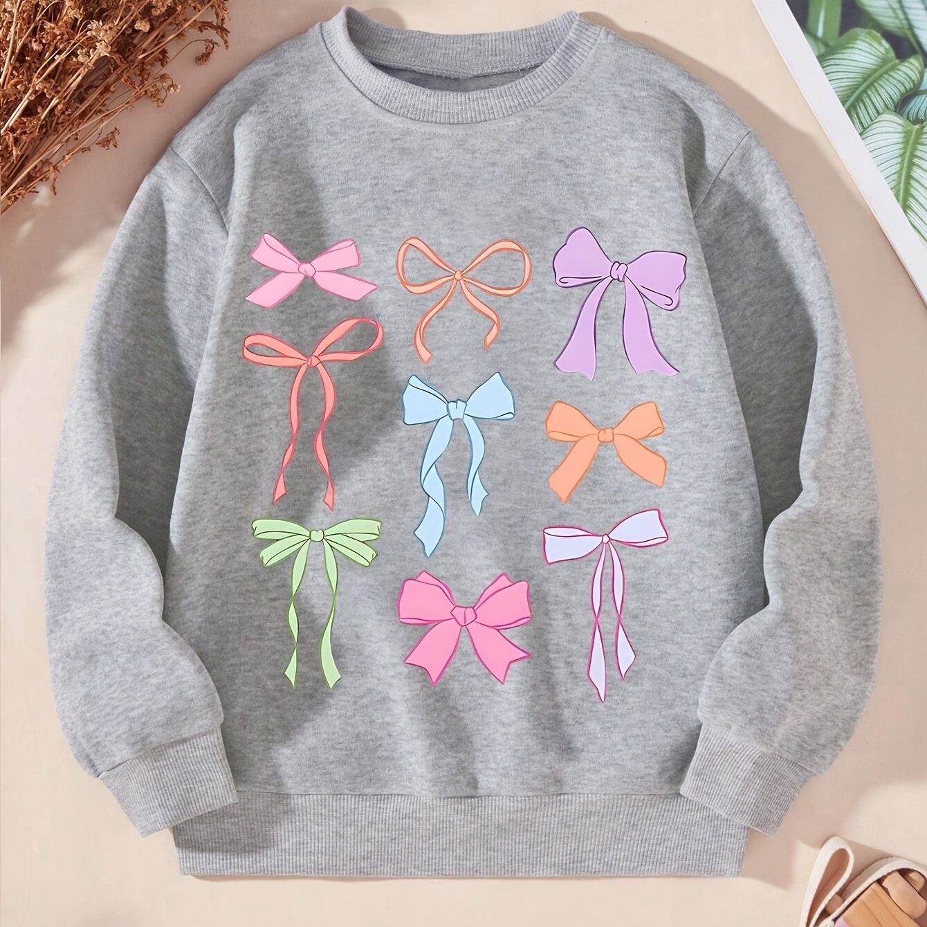 Image of Girl's Bow Print Sweet Casual Versatile Spring/autumn Sweatshirt